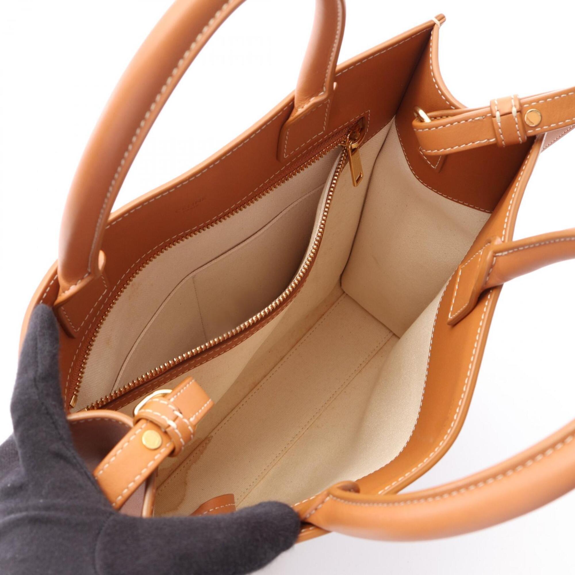 Celine Brown Ivory Canvas Leather Handbag Tote Bag (Pre-Owned)