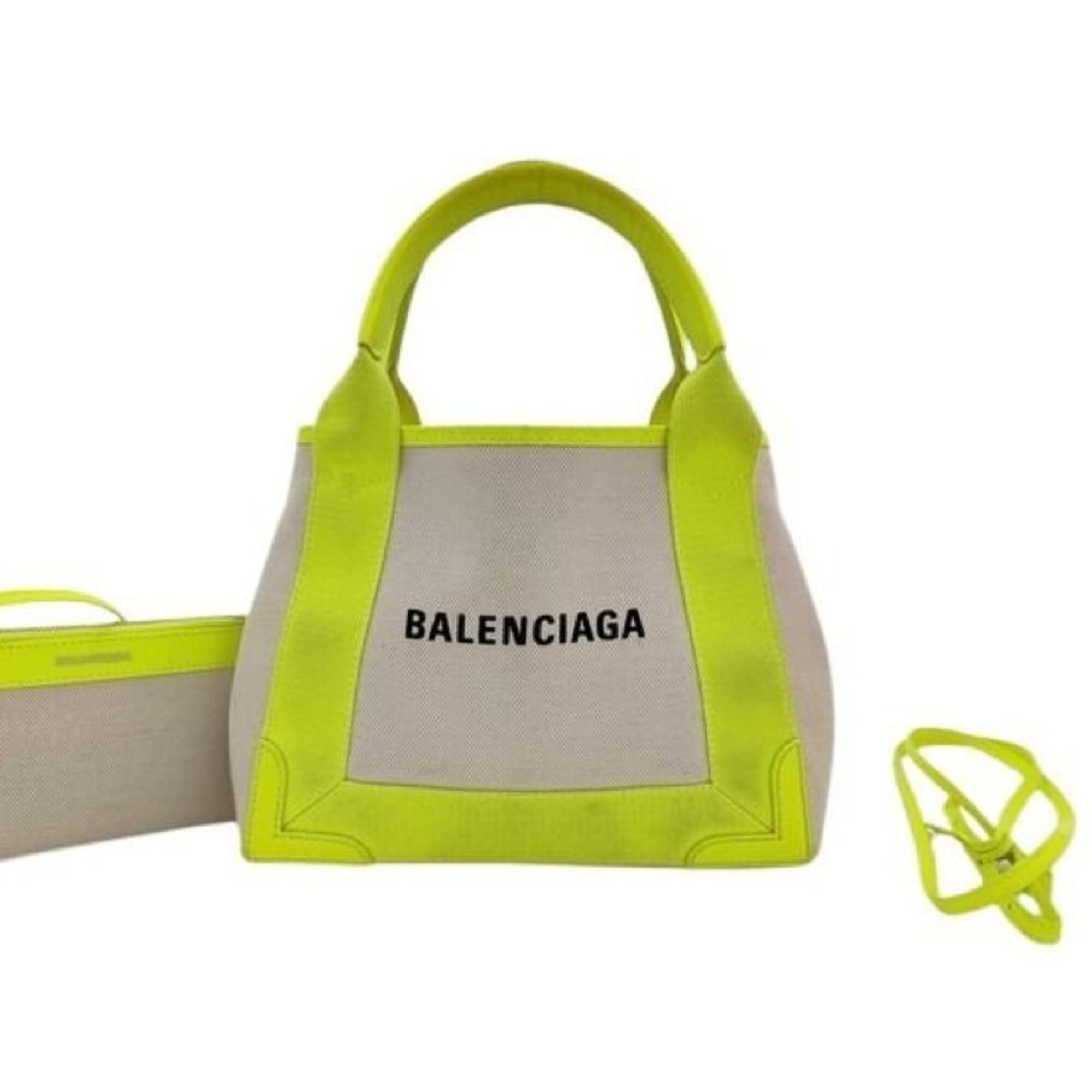 Balenciaga Beige Yellow Canvas Leather Handbag Shoulder Bag (Pre-Owned)