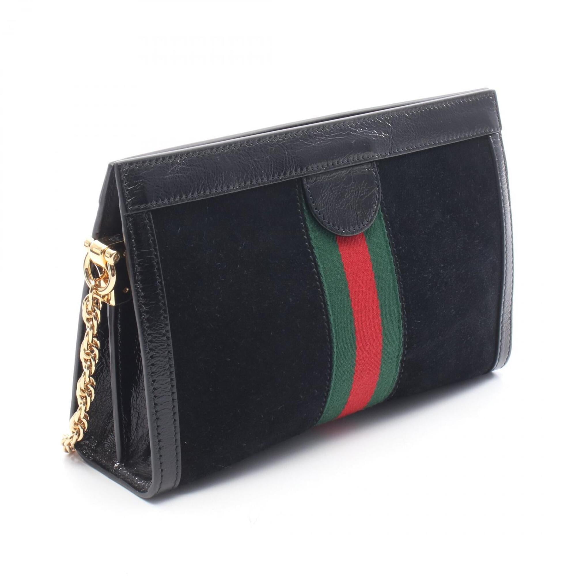 Gucci Black Green Red Color Suede Leather Handbag Shoulder Bag (Pre-Owned)