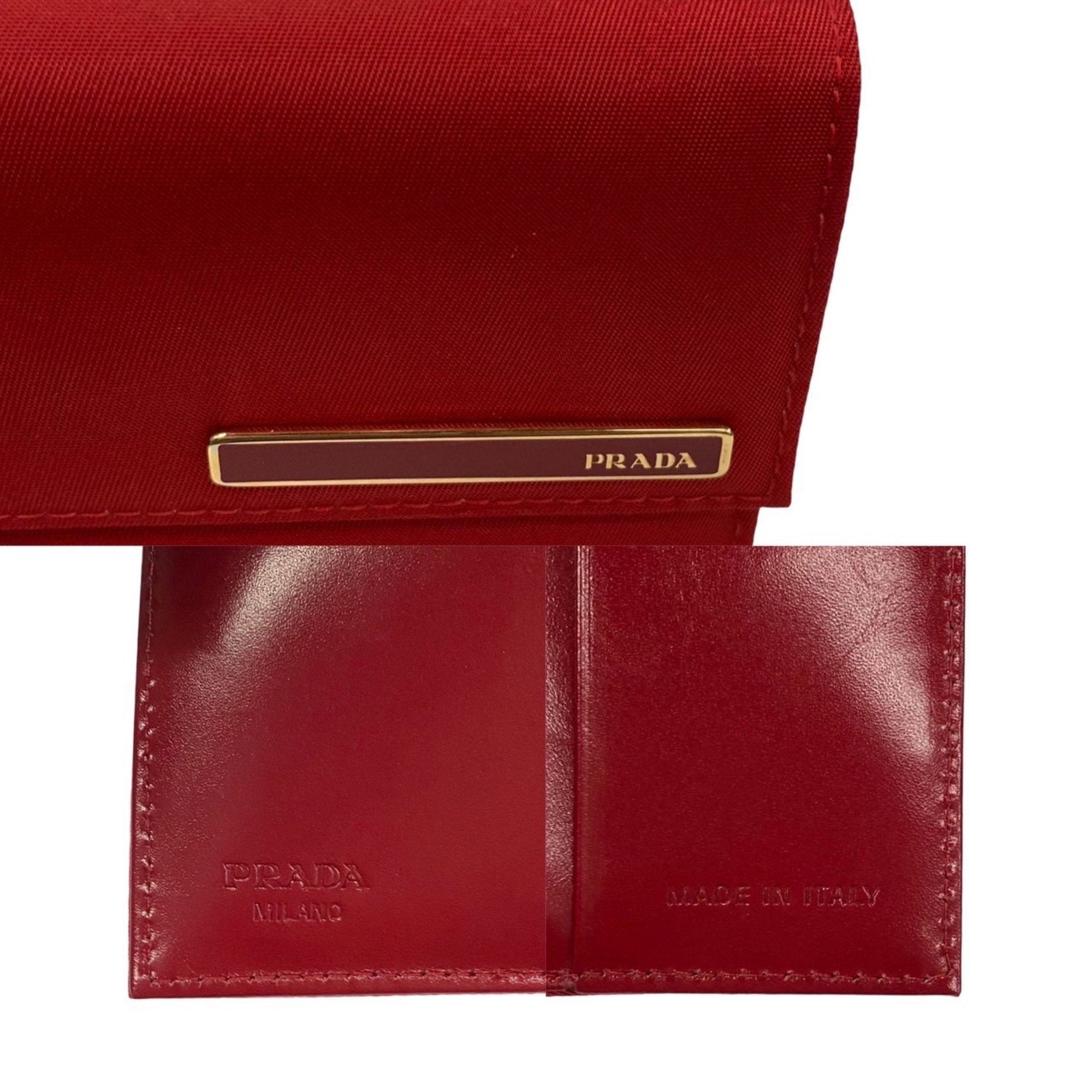 Prada Red Color Nylon Leather Wallet (Bi-Fold) (Pre-Owned)