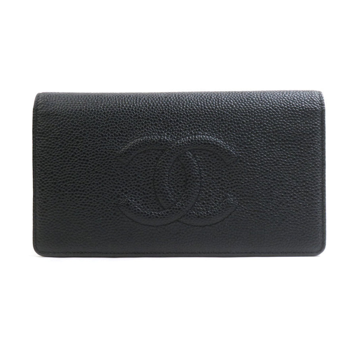 Chanel Black Canvas Leather Long Wallet (Bi-Fold) (Pre-Owned)
