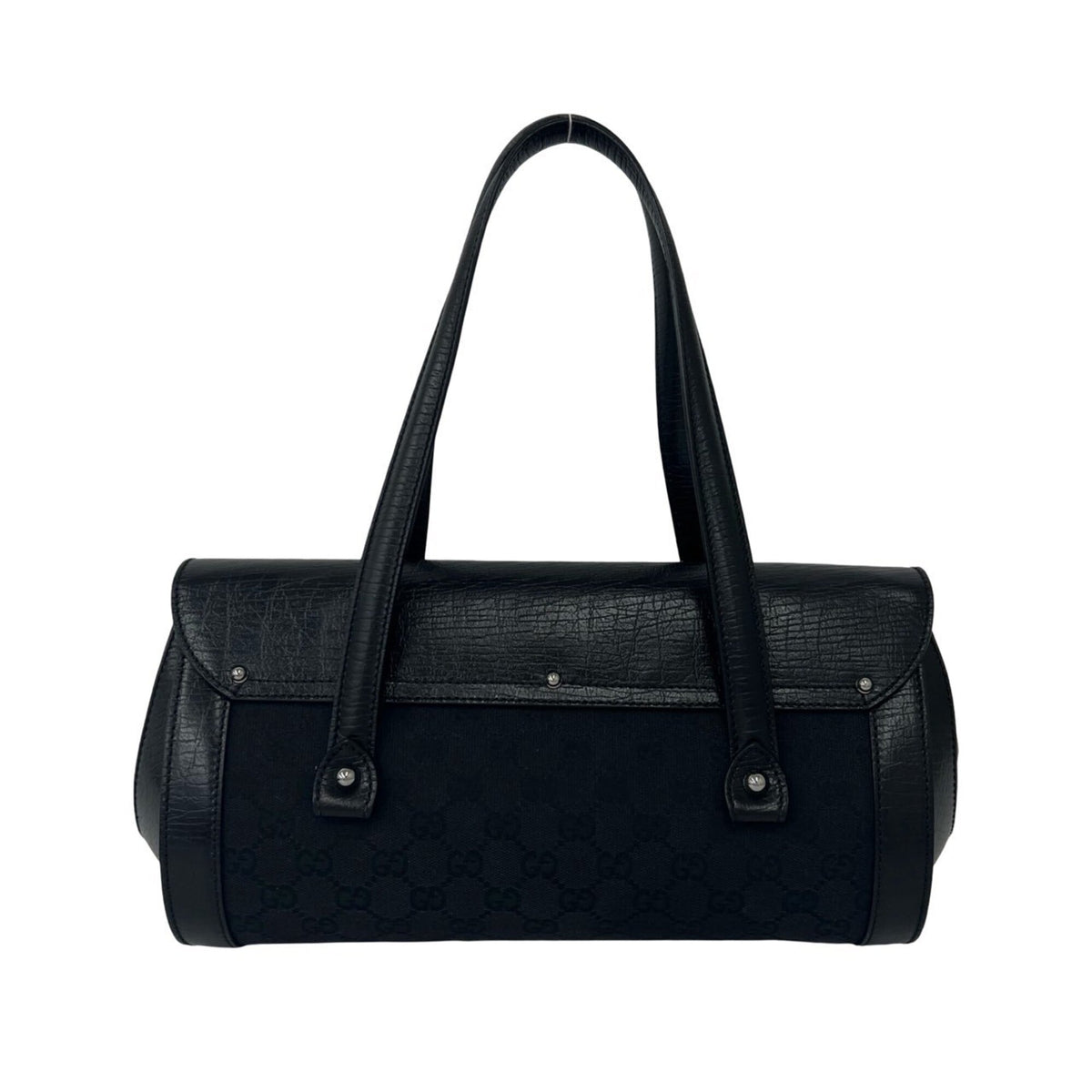 Gucci Black Leather Canvas Handbag Shoulder Bag (Pre-Owned)