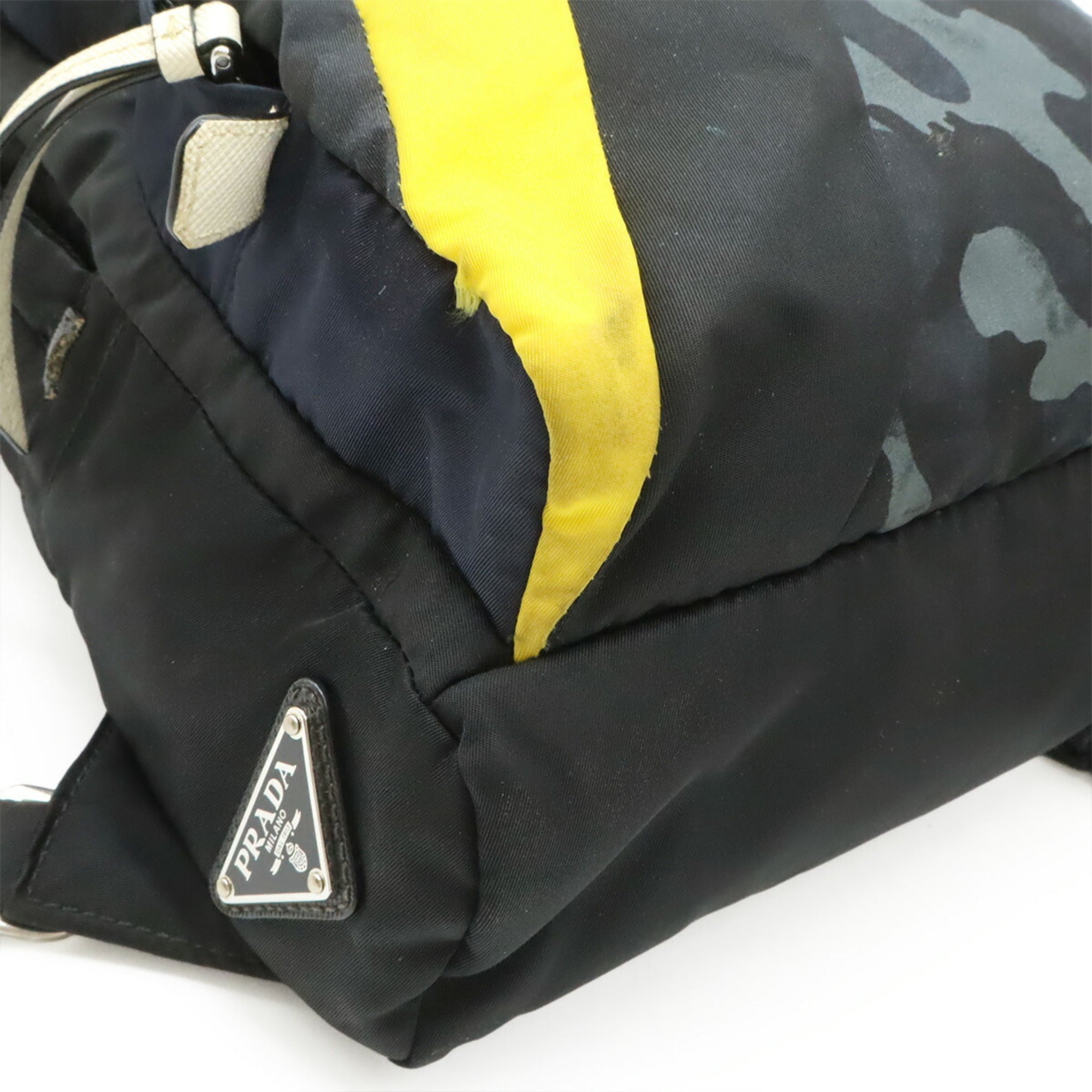 Prada Black Multi-Color Nero Yellow Nylon Leather Shoulder Bag Sling Bag (Pre-Owned)