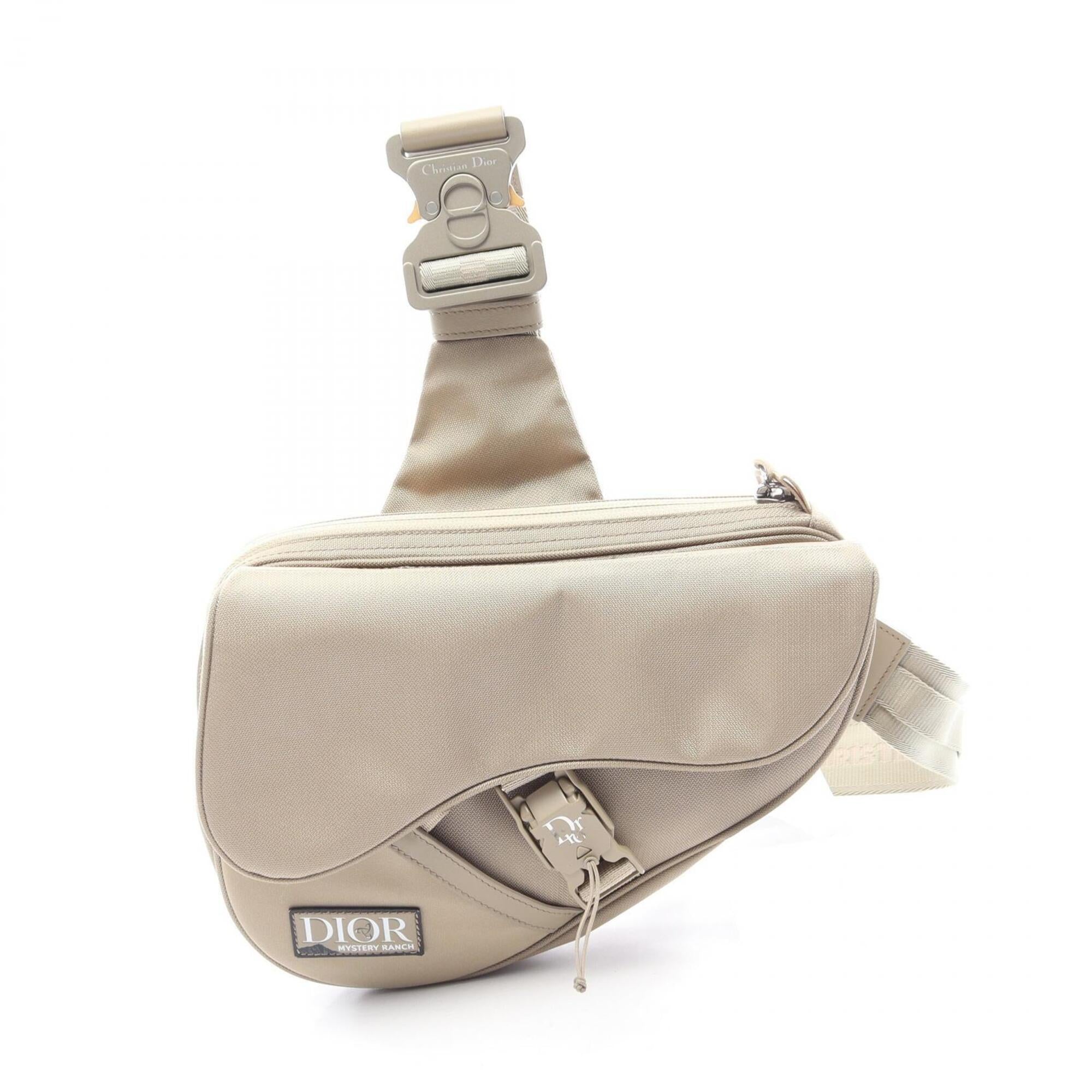 Christian Dior Beige Nylon Leather Fanny Pack Handbag Saddle Bag (Pre-Owned)