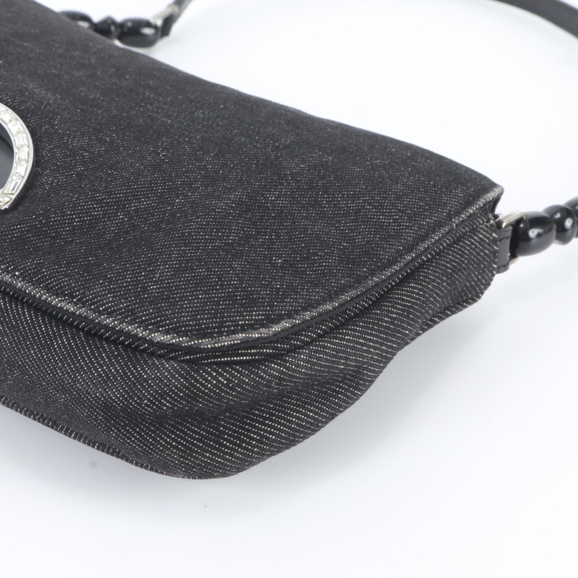Christian Dior Black Leather Canvas Handbag Shoulder Bag Tote Bag (Pre-Owned)