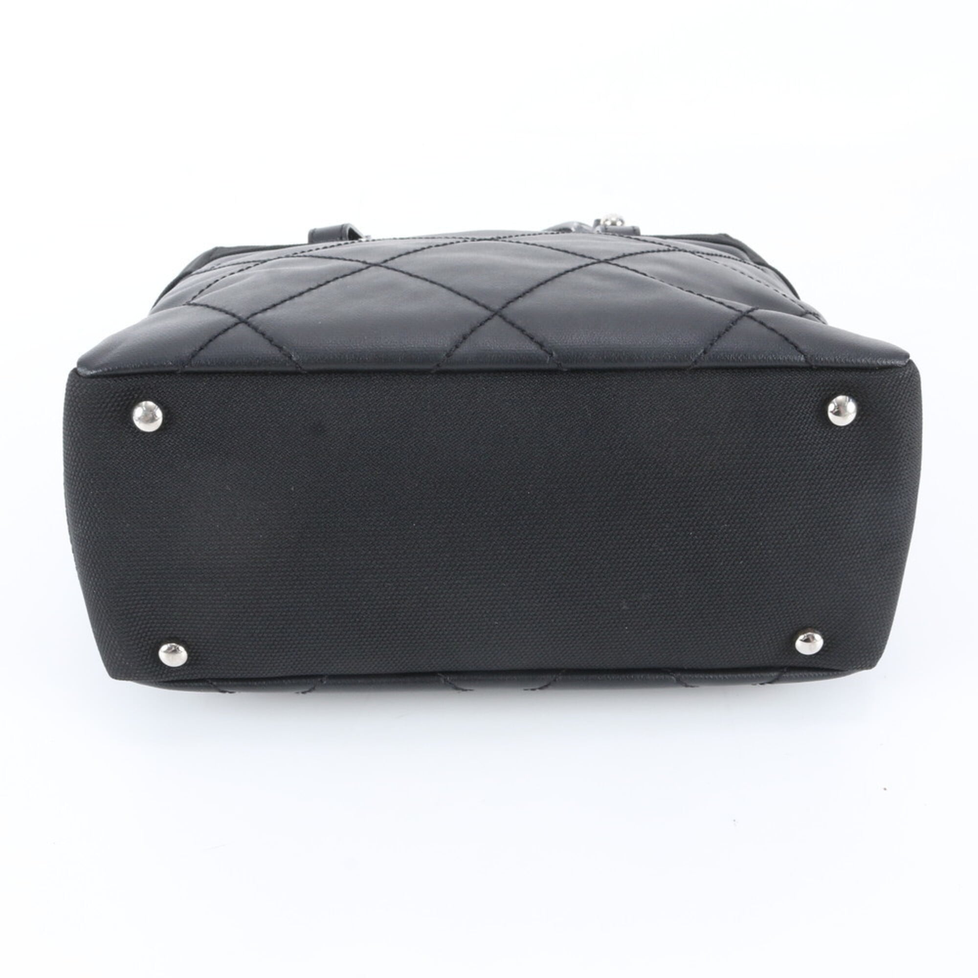 Chanel Black Leather Canvas Shoulder Bag Tote Bag (Pre-Owned)