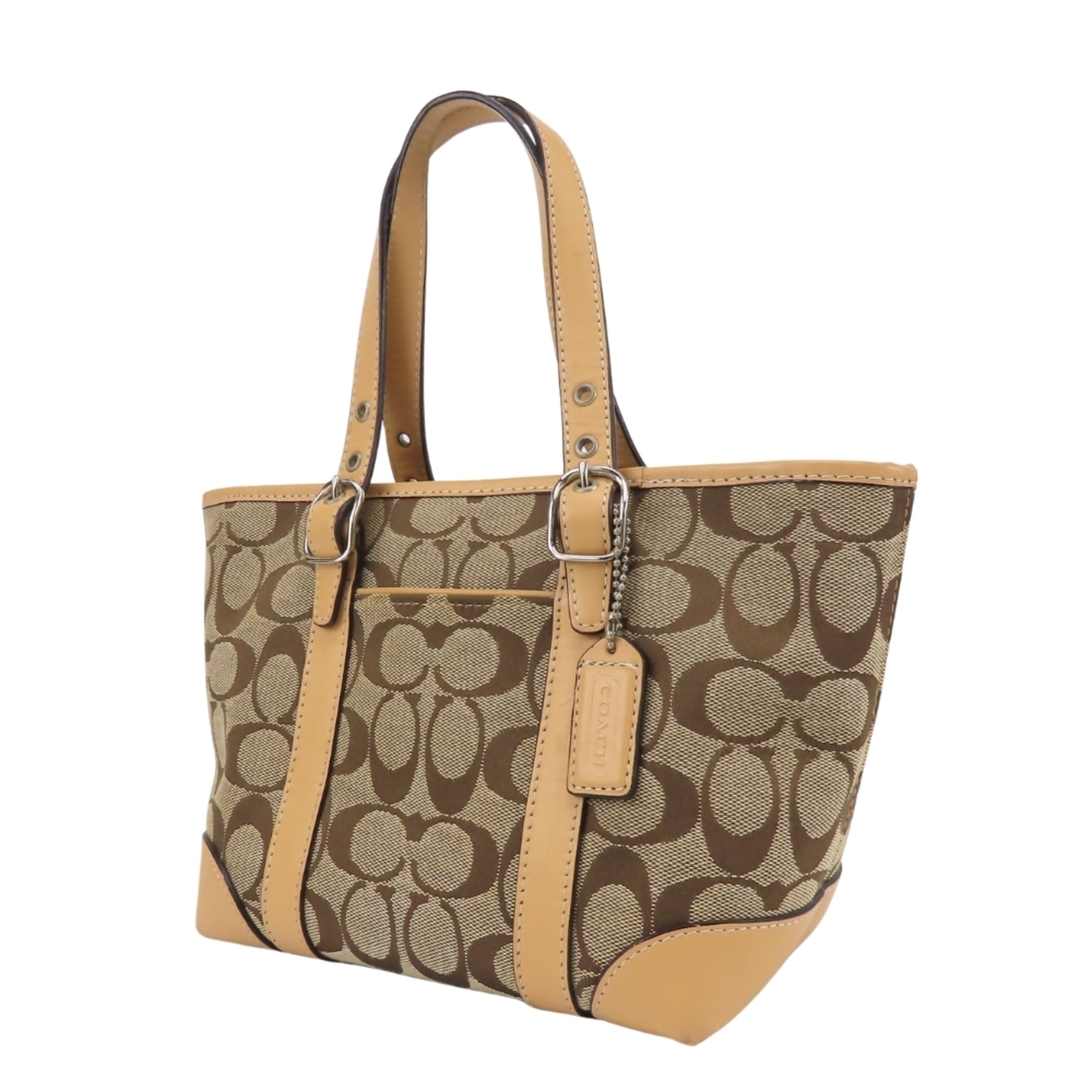 Coach Beige Brown Canvas Leather Handbag (Pre-Owned)
