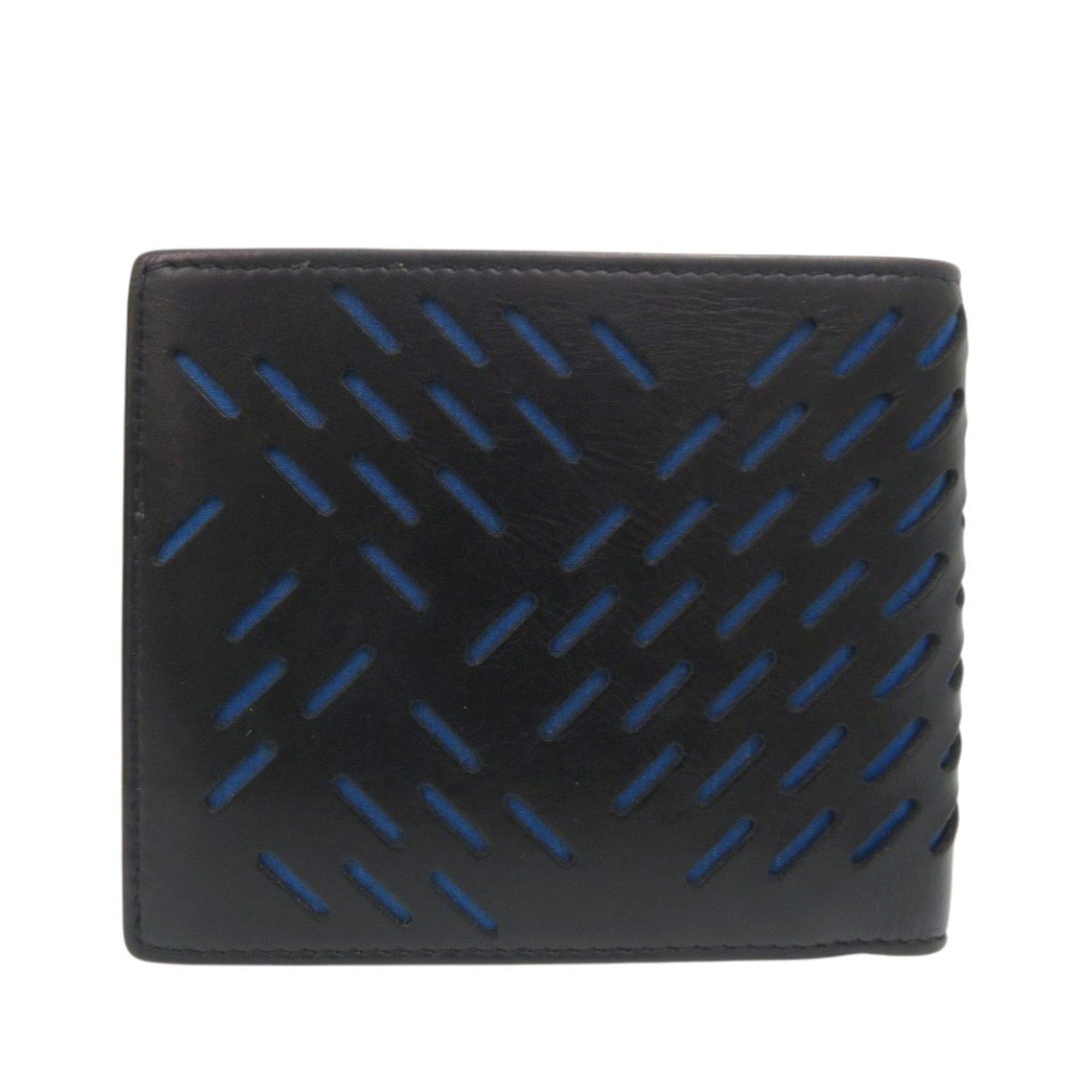 Bottega Veneta Black Blue Leather Wallet (Bi-Fold) (Pre-Owned)