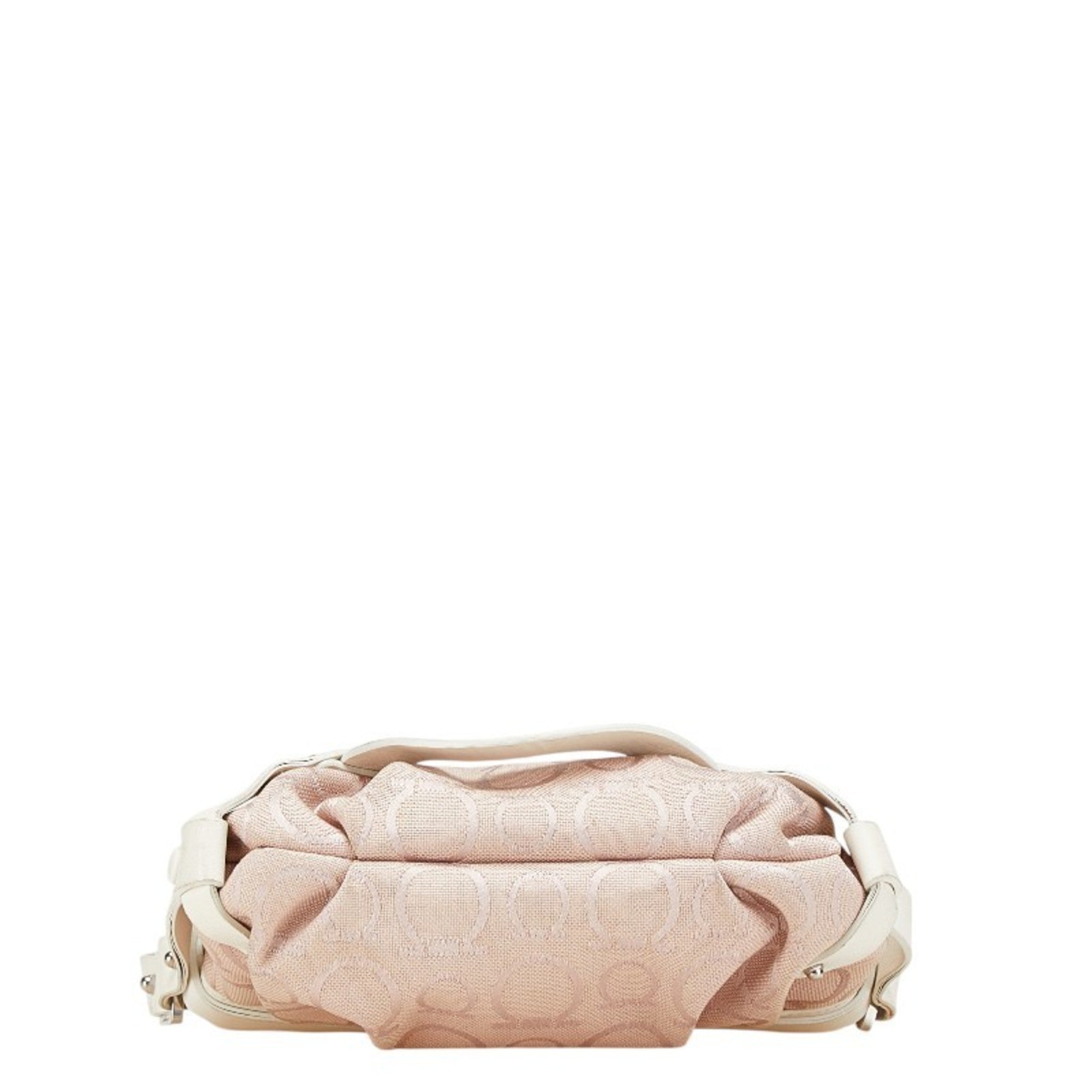 Salvatore Ferragamo Pink White Canvas Leather Shoulder Bag (Pre-Owned)