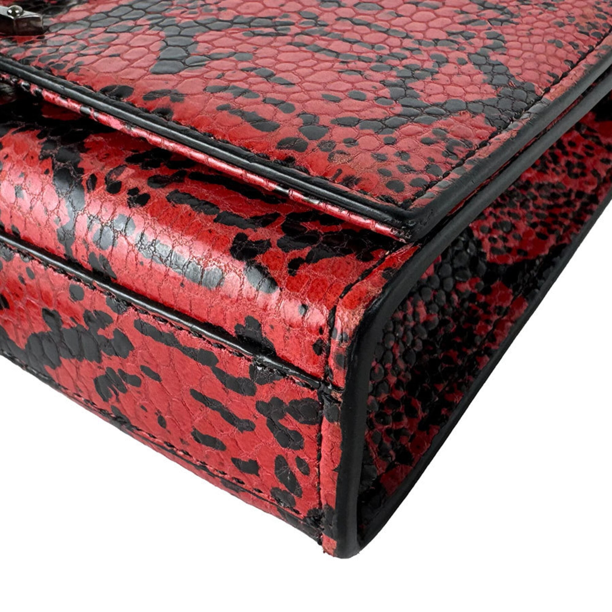 Saint Laurent Black Red Color Leather Shoulder Bag (Pre-Owned)