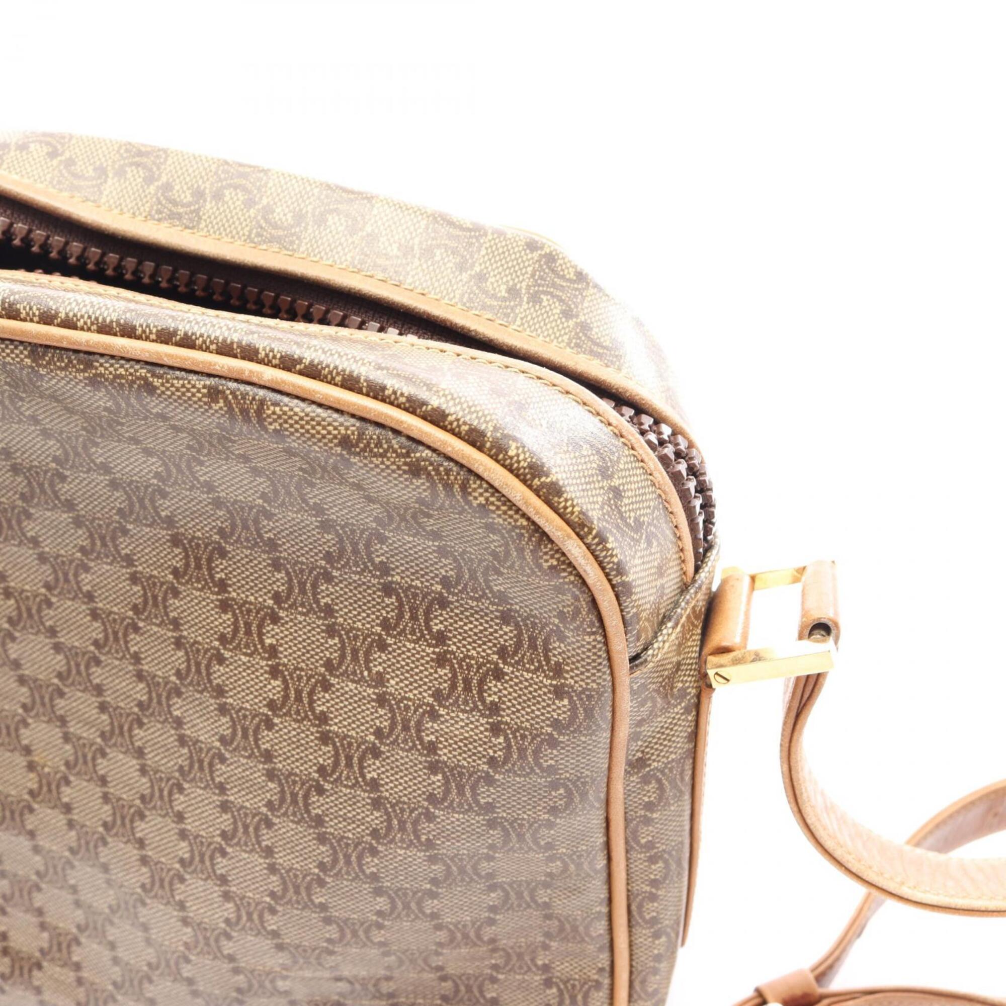 Celine Brown Coated Canvas Leather Handbag Shoulder Bag (Pre-Owned)