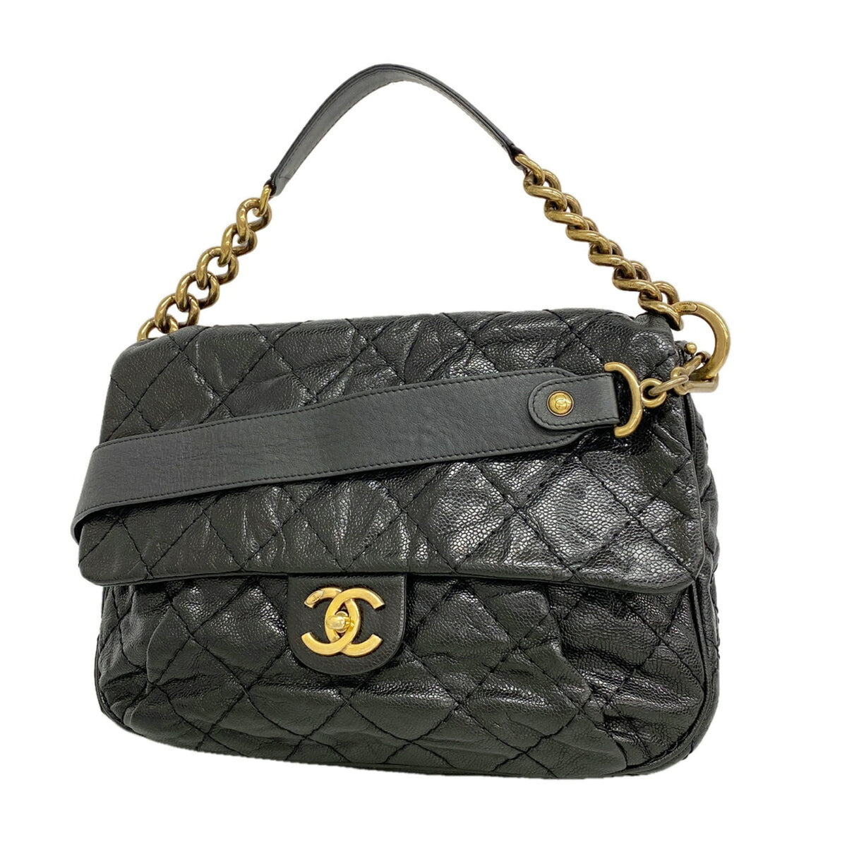 Chanel Black Grained Calfskin Shoulder Bag (Pre-Owned)