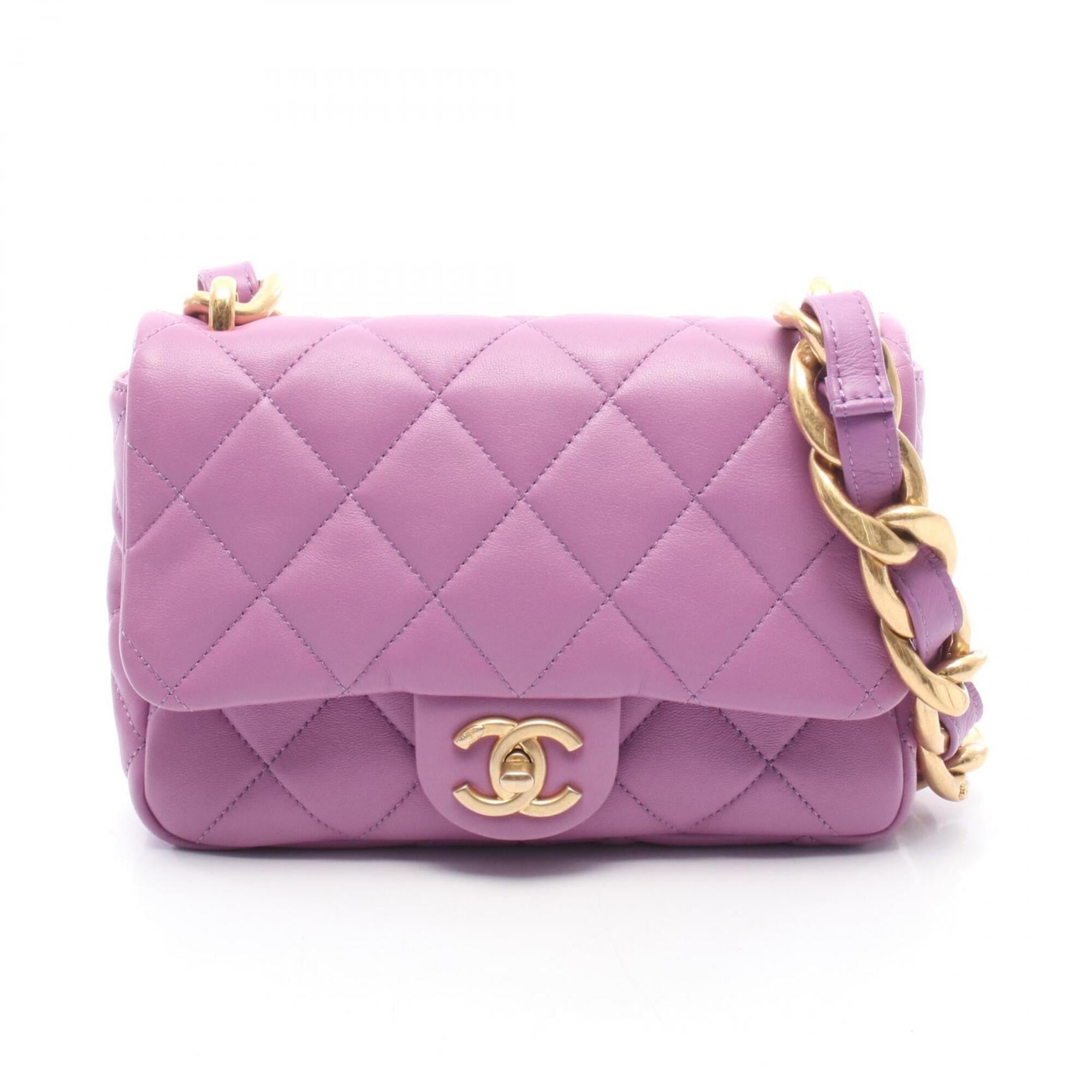Chanel Purple Leather Handbag Shoulder Bag (Pre-Owned)