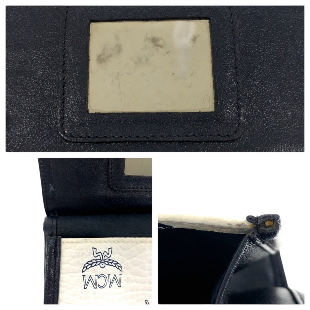 Mcm Navy White Leather Pochette Shoulder Bag (Pre-Owned)