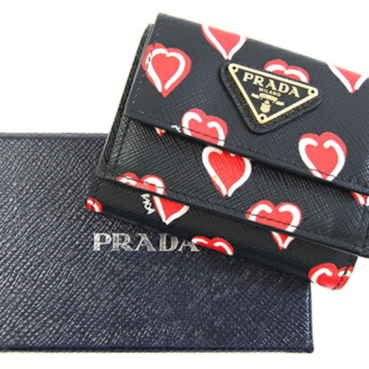 Prada Black Red Color Leather Wallet (Tri-Fold) (Pre-Owned)