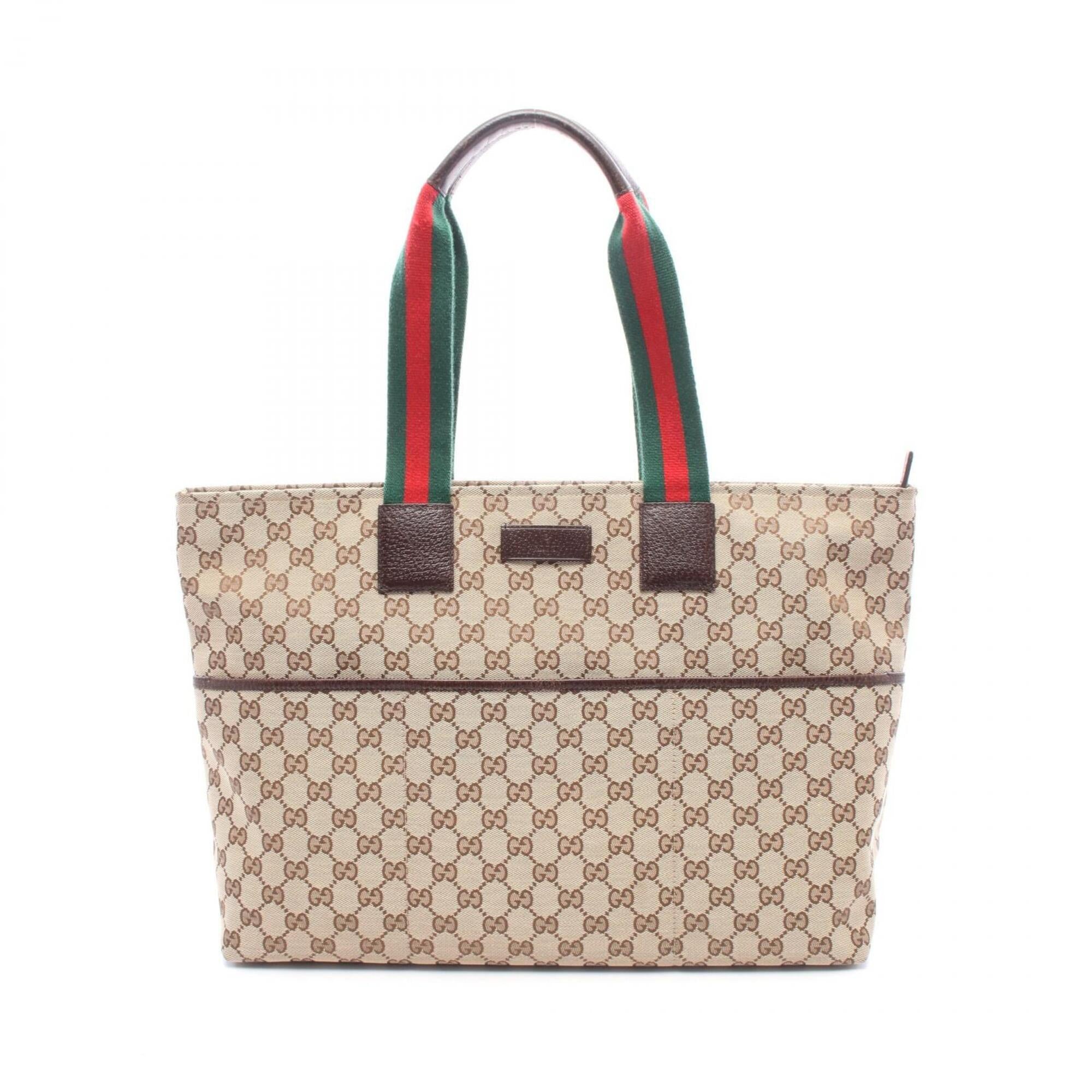 Gucci Beige Brown Multi-Color Canvas Leather Handbag Tote Bag (Pre-Owned)