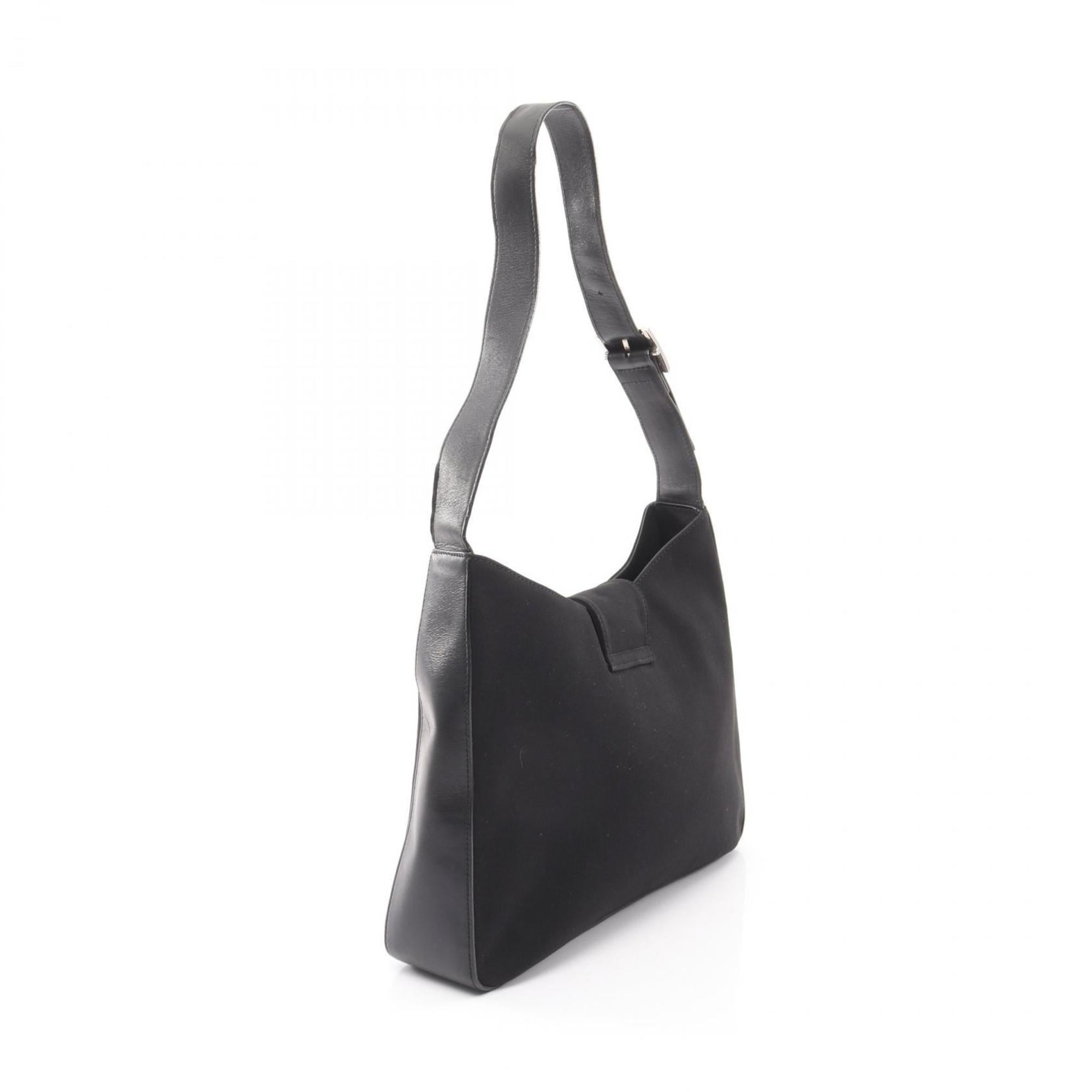 Salvatore Ferragamo Black Canvas Leather Shoulder Bag (Pre-Owned)