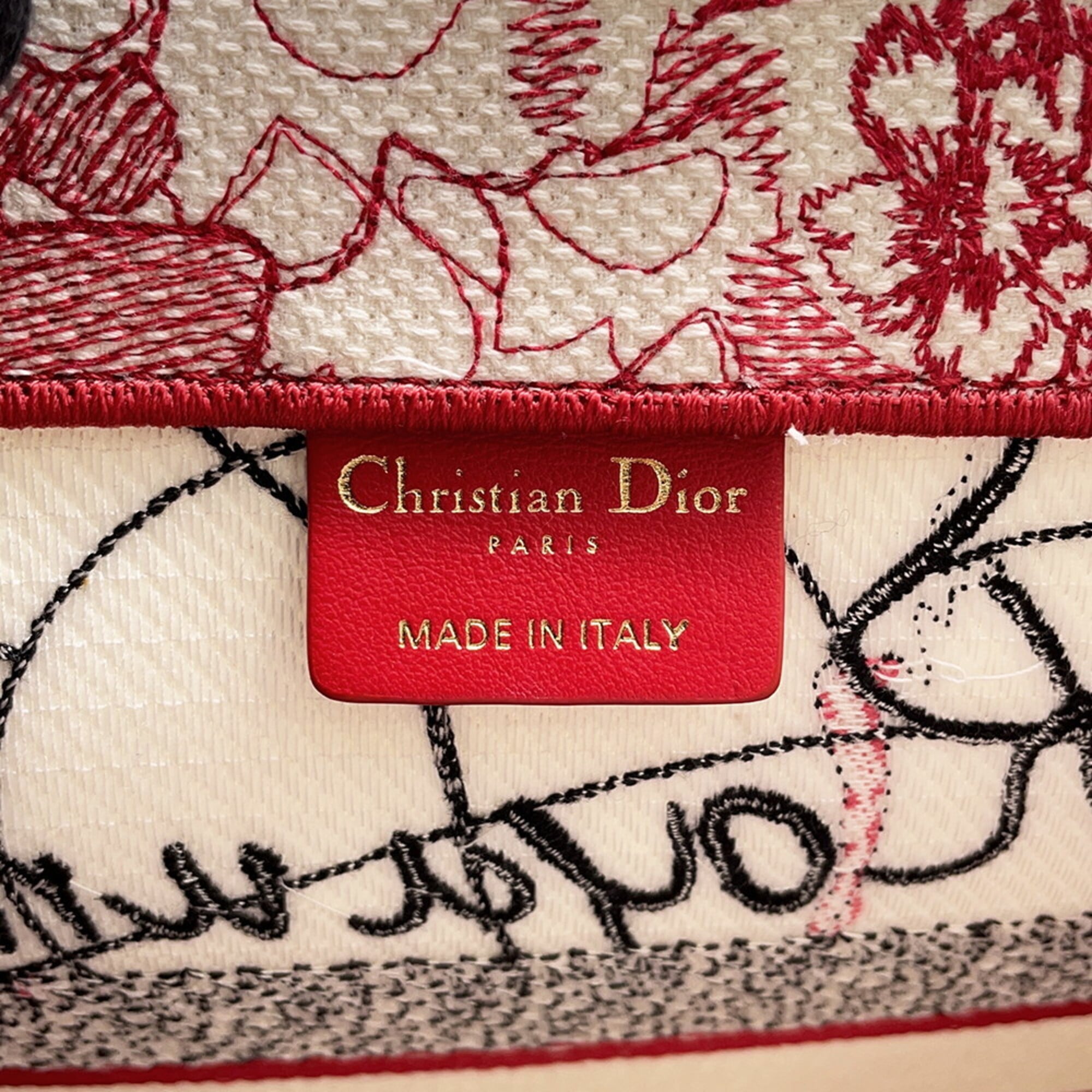 Christian Dior Black Red Color White Canvas Handbag Tote Bag (Pre-Owned)
