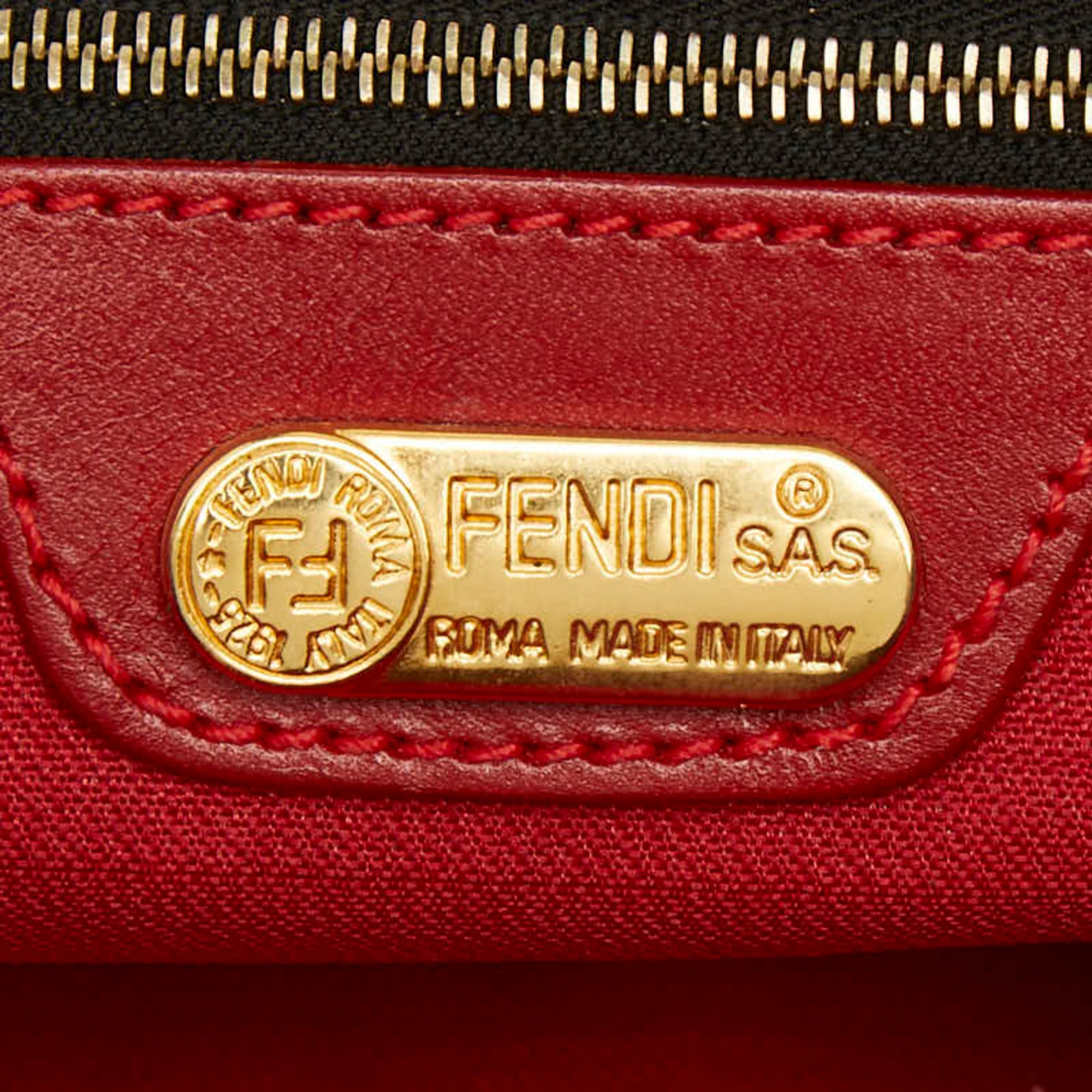Fendi Brown Red Color Canvas Leather Shoulder Bag Tote Bag (Pre-Owned)