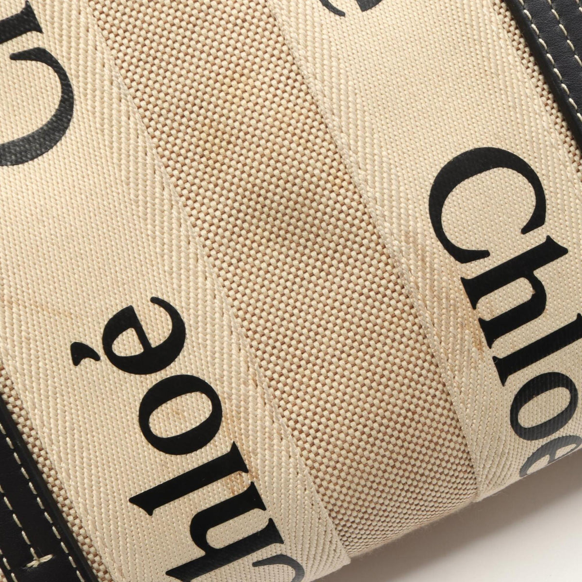 Chloé Beige Black Canvas Leather Handbag Tote Bag (Pre-Owned)
