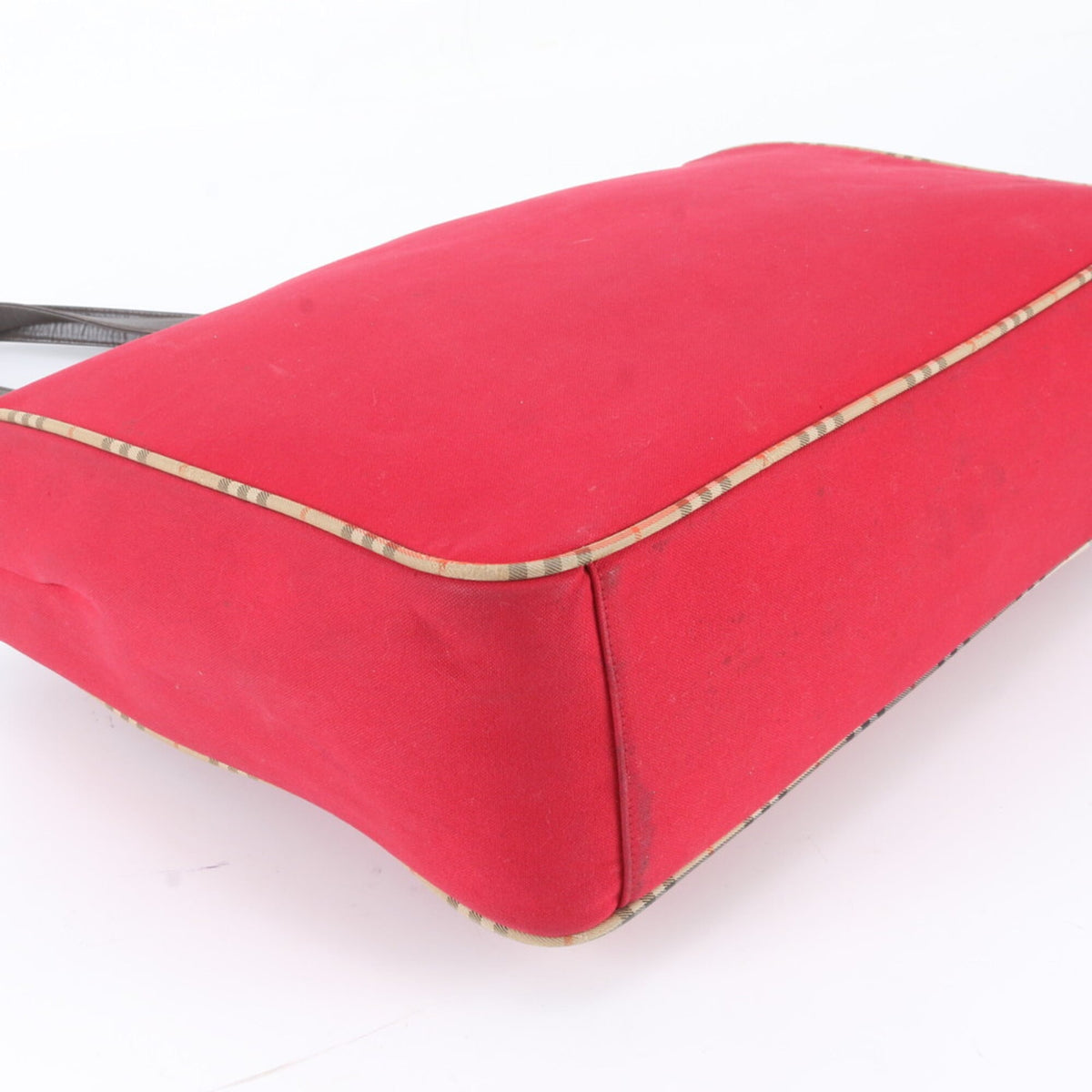 Burberry Red Color Leather Canvas Handbag Shoulder Bag Tote Bag (Pre-Owned)