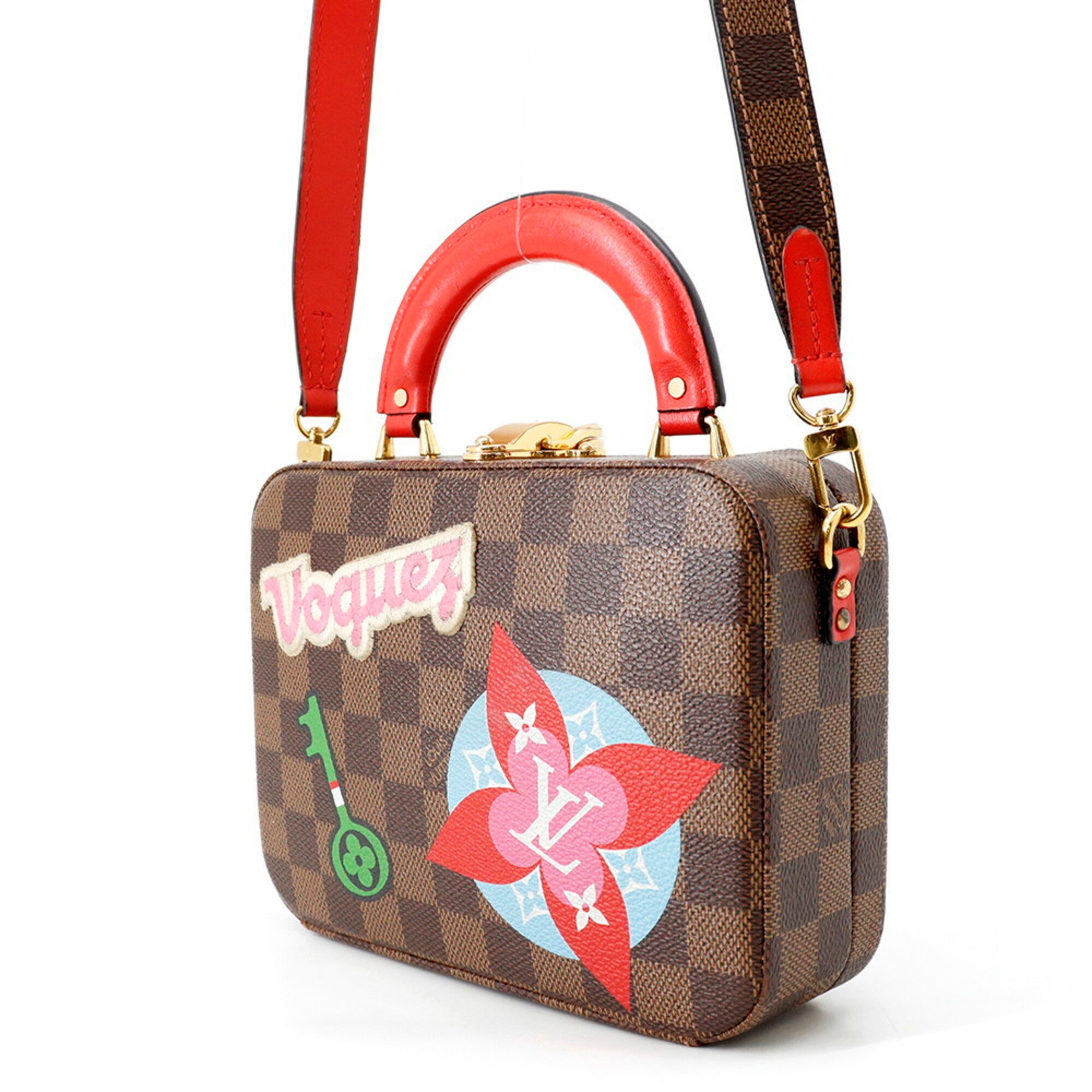 Louis Vuitton Brown Red Color Damier Canvas Handbag (Pre-Owned)