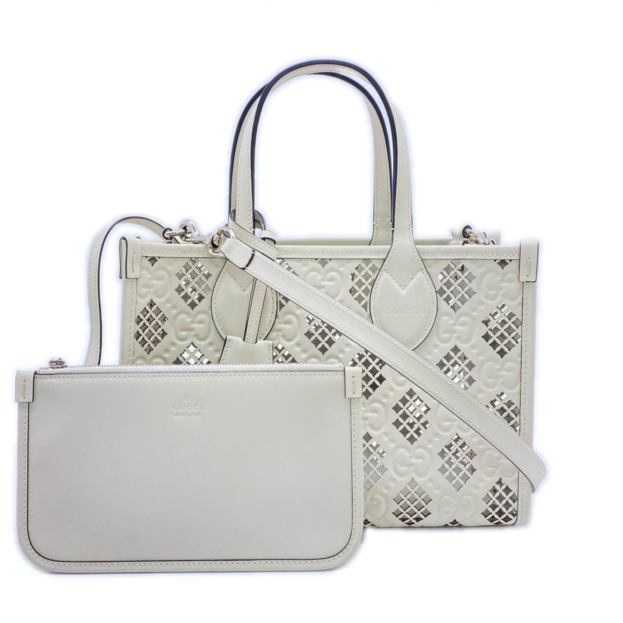 Gucci White Leather Handbag Pouch Tote Bag (Pre-Owned)