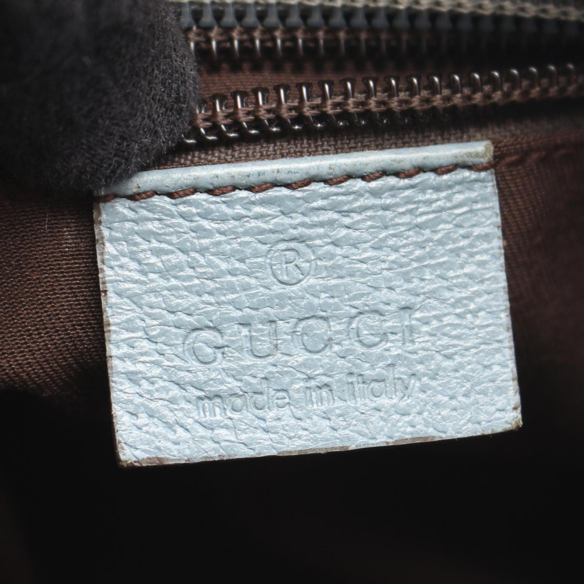Gucci Beige Blue Brown Canvas Leather Shoulder Bag (Pre-Owned)