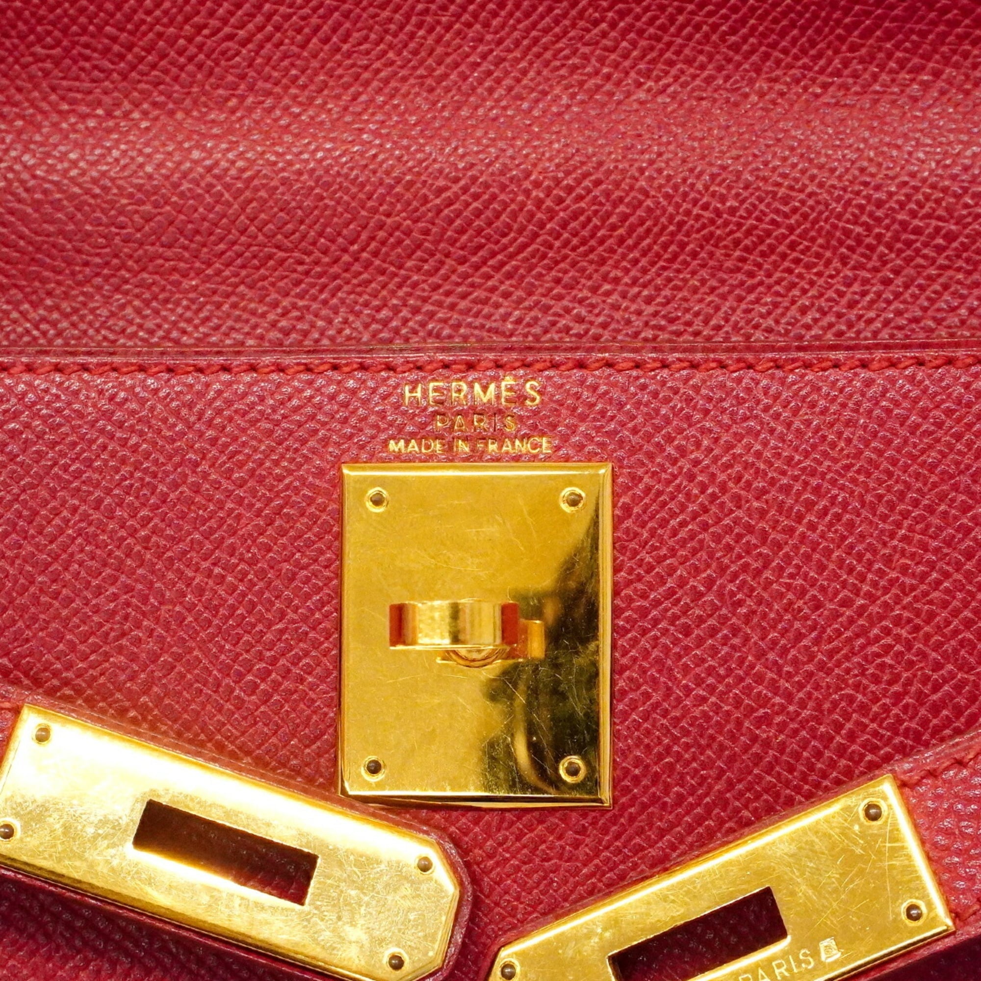 Hermes Rouge Vif Courchevel Leather Handbag (Pre-Owned)