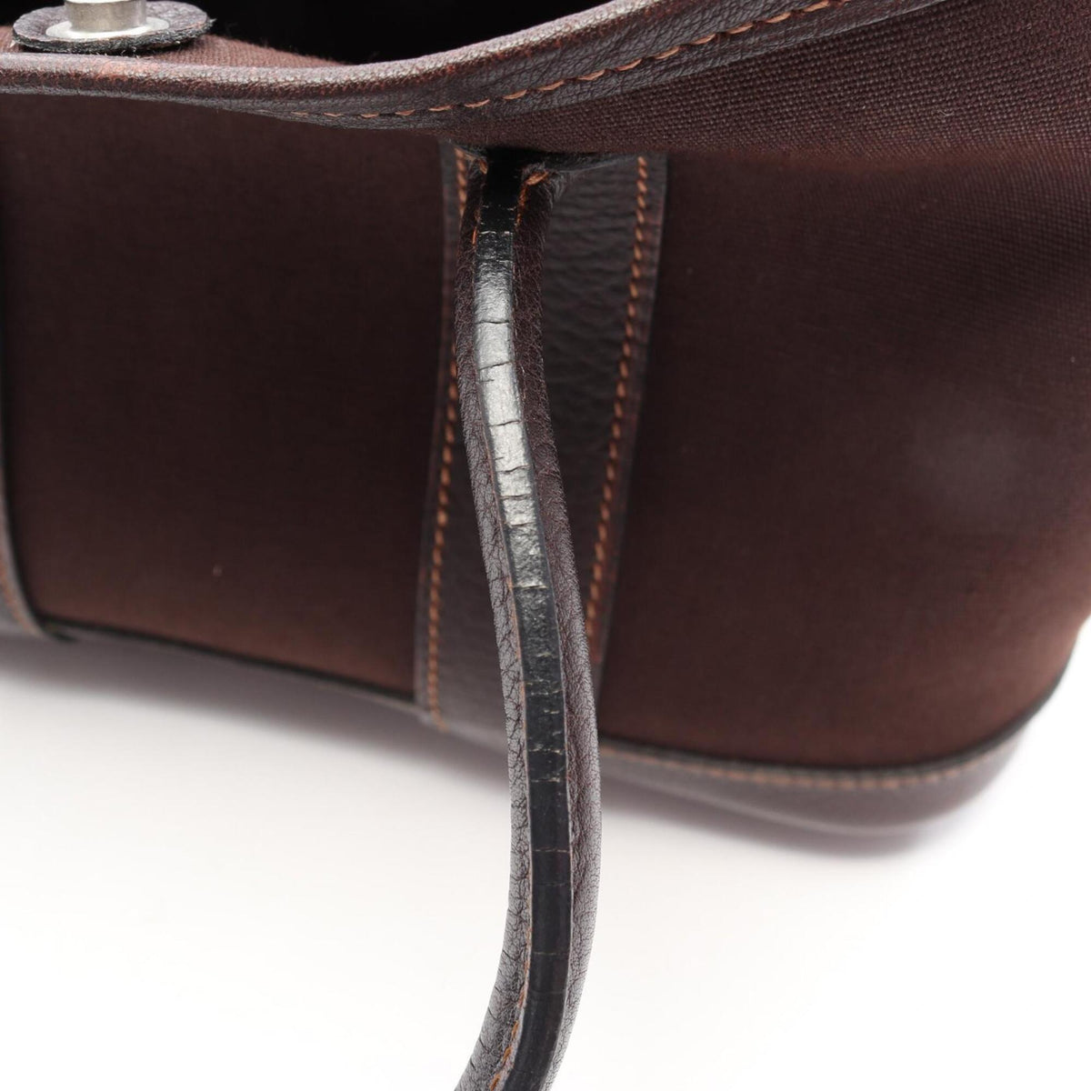 Hermes Brown Ebene Canvas Toile Officier Buffalo Leather Leather Handbag Tote Bag (Pre-Owned)