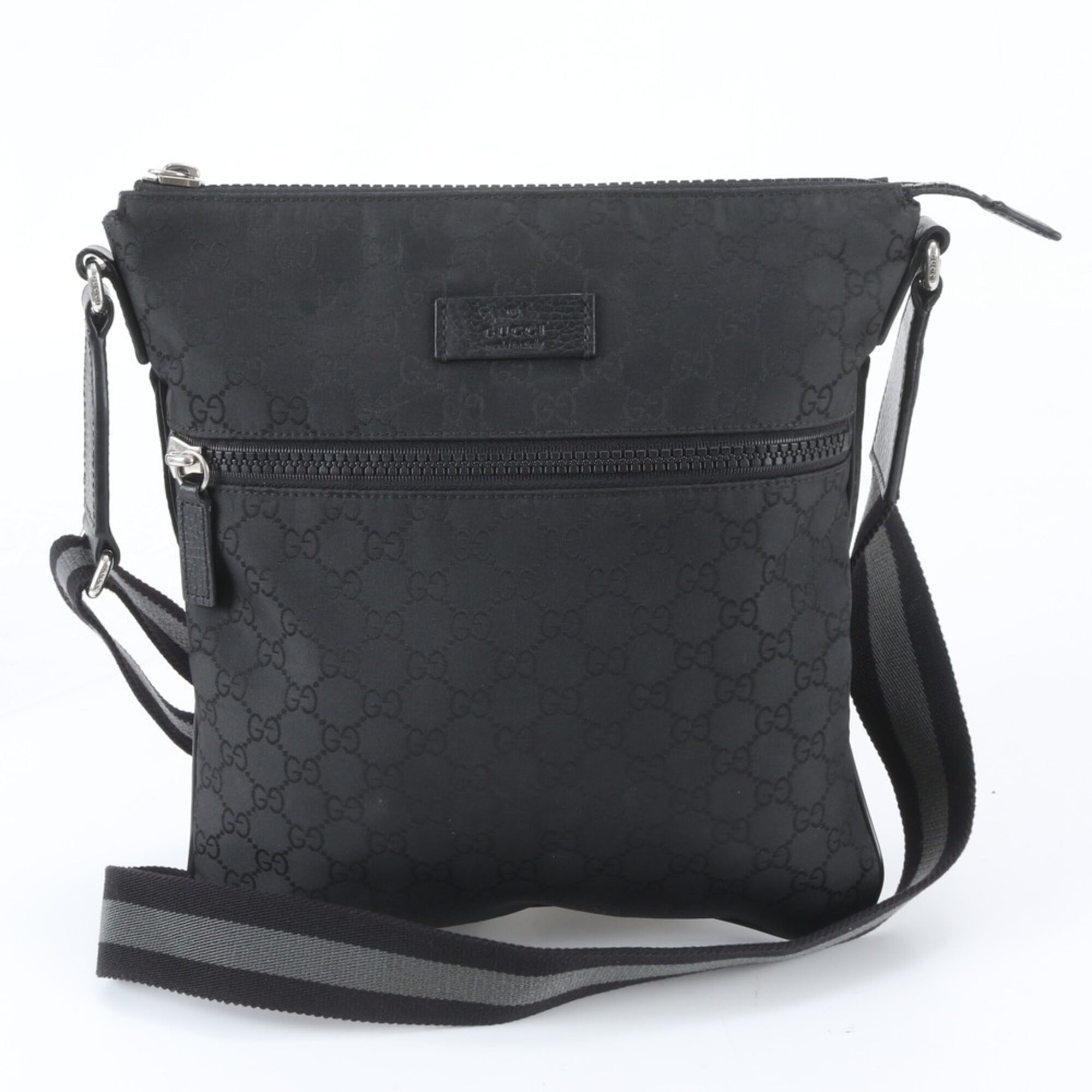 Gucci Black Leather Nylon Messenger Bag Shoulder Bag (Pre-Owned)