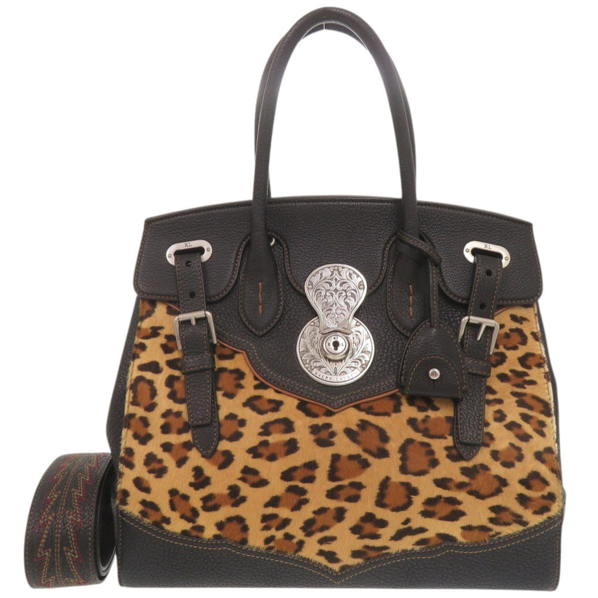 Ralph Lauren Ricky Black Brown Leather Handbag Shoulder Bag (Pre-Owned)