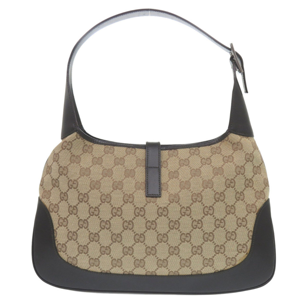 Gucci Beige Black Brown Gg Canvas Leather Shoulder Bag (Pre-Owned)