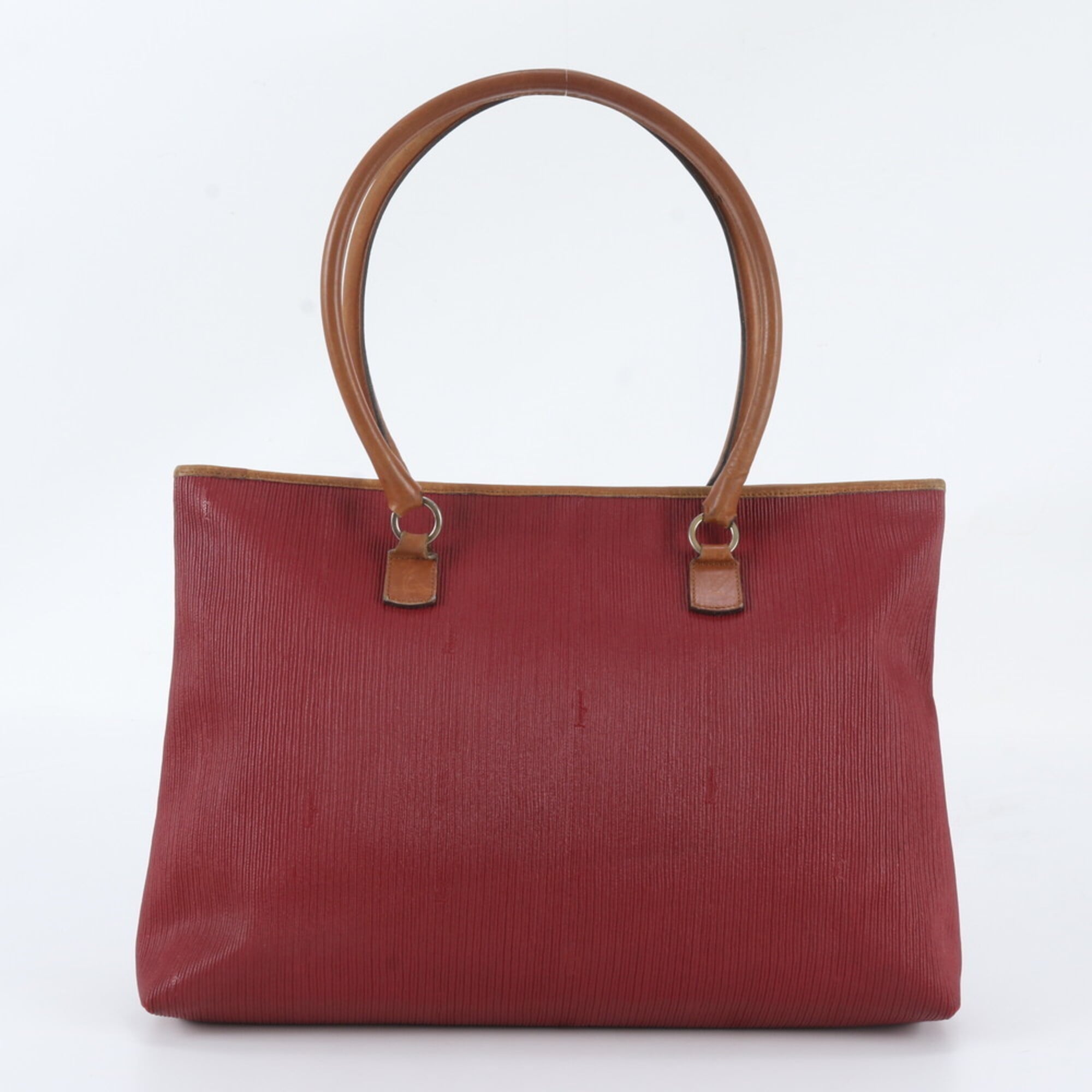 Salvatore Ferragamo Brown Red Color Leather Handbag Shoulder Bag Tote Bag (Pre-Owned)
