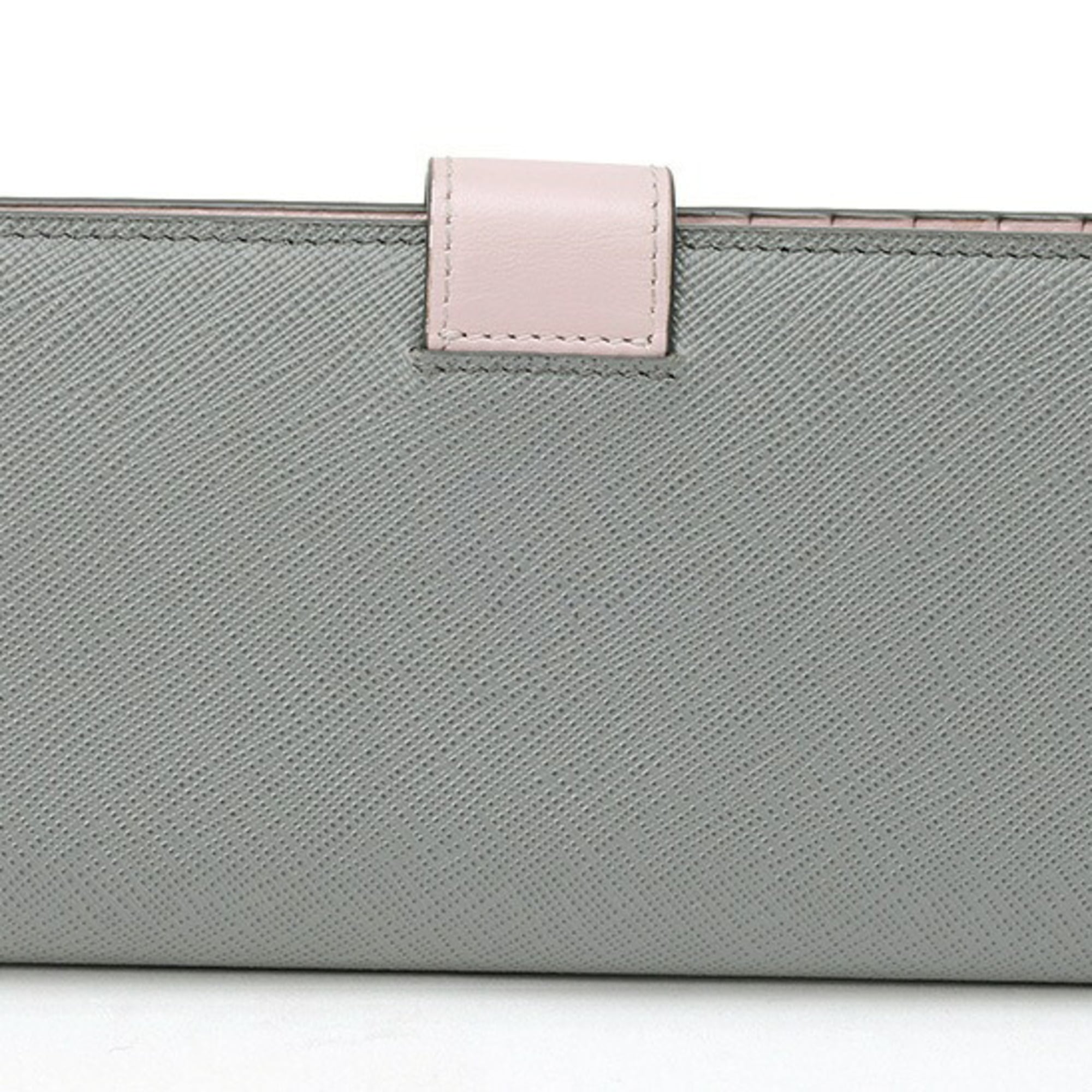 Prada Gray Pink Saffiano Triangle Leather Long Wallet (Bi-Fold) (Pre-Owned)