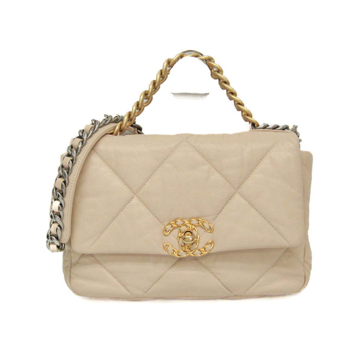 Chanel Light Beige Leather Shoulder Bag (Pre-Owned)