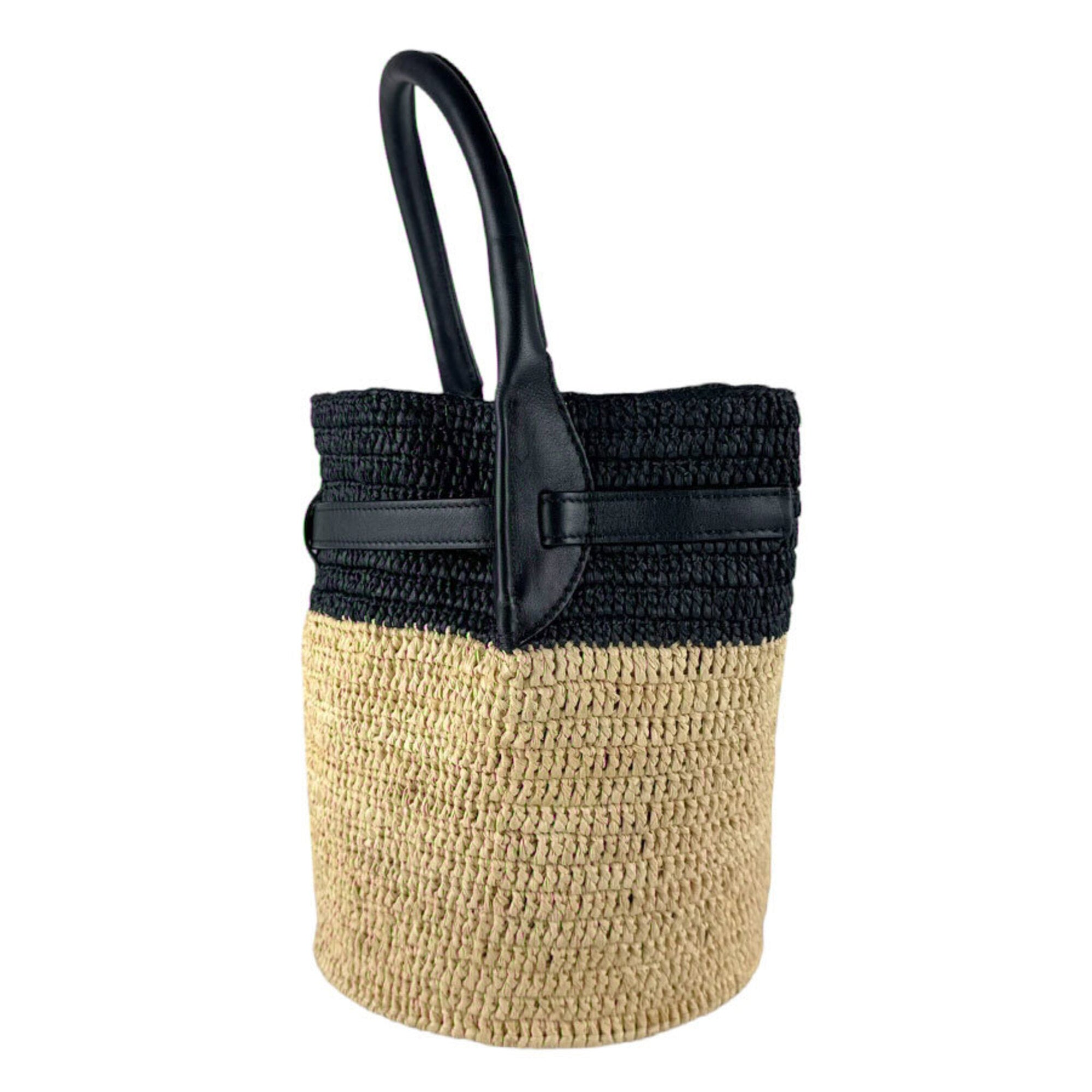 Celine Black Raffia Leather Handbag Shoulder Bag (Pre-Owned)