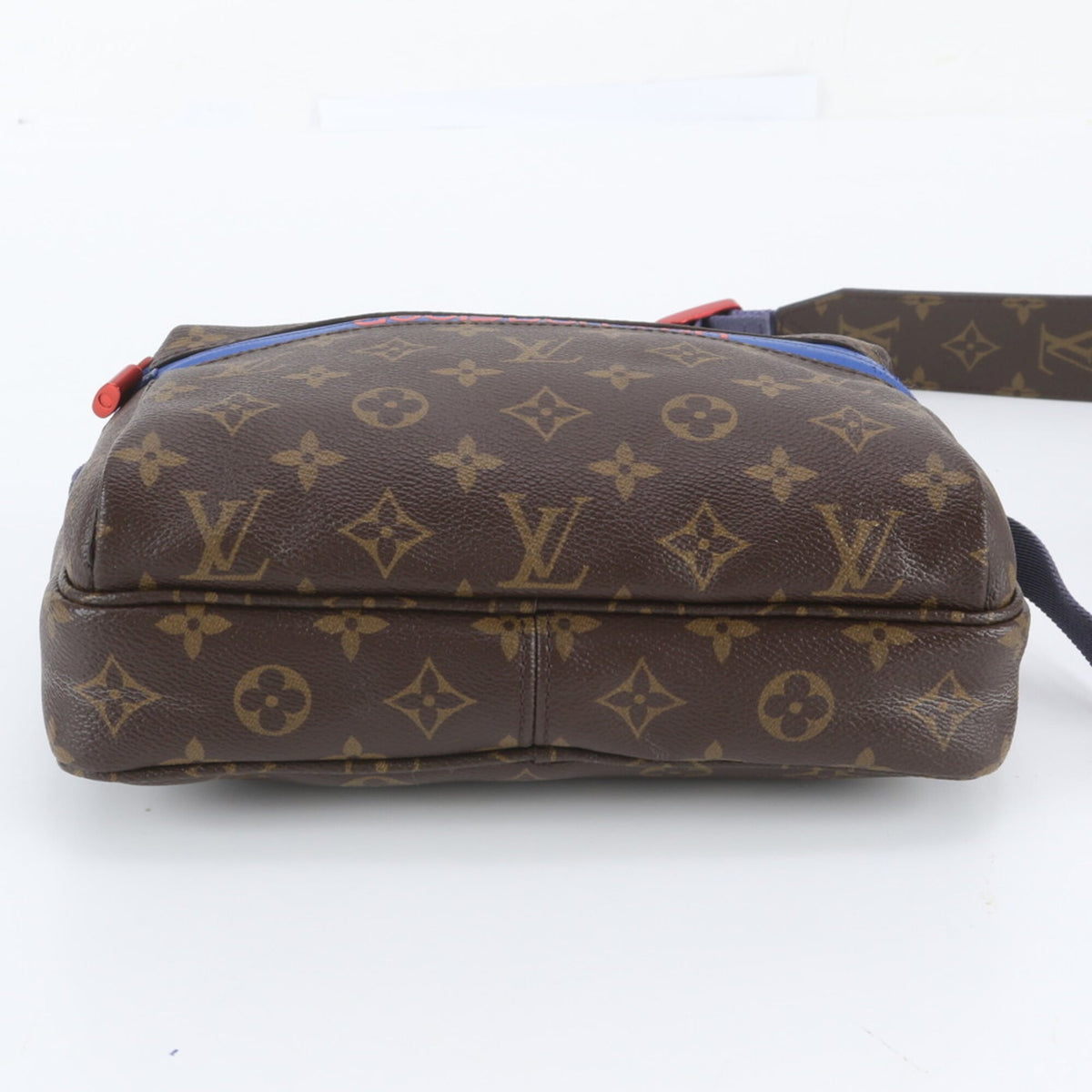 Louis Vuitton Blue Brown Leather Coated Canvas Messenger Bag Shoulder Bag (Pre-Owned)