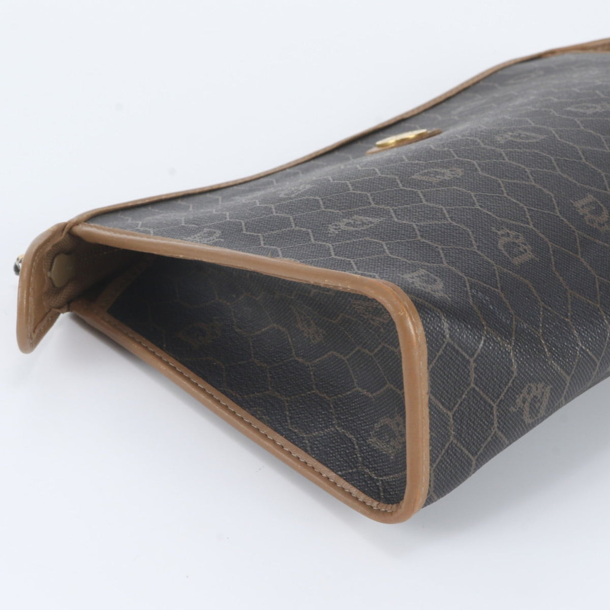 Christian Dior Beige Black Leather Coated Canvas Clutch Bag Pouch (Pre-Owned)