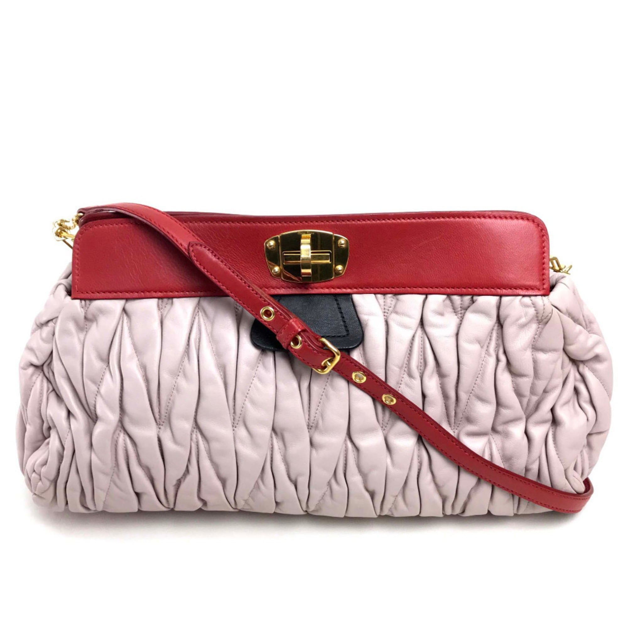 Miu Miu Matelasse Black Light Pink Leather Clutch Bag Handbag Shoulder Bag (Pre-Owned)