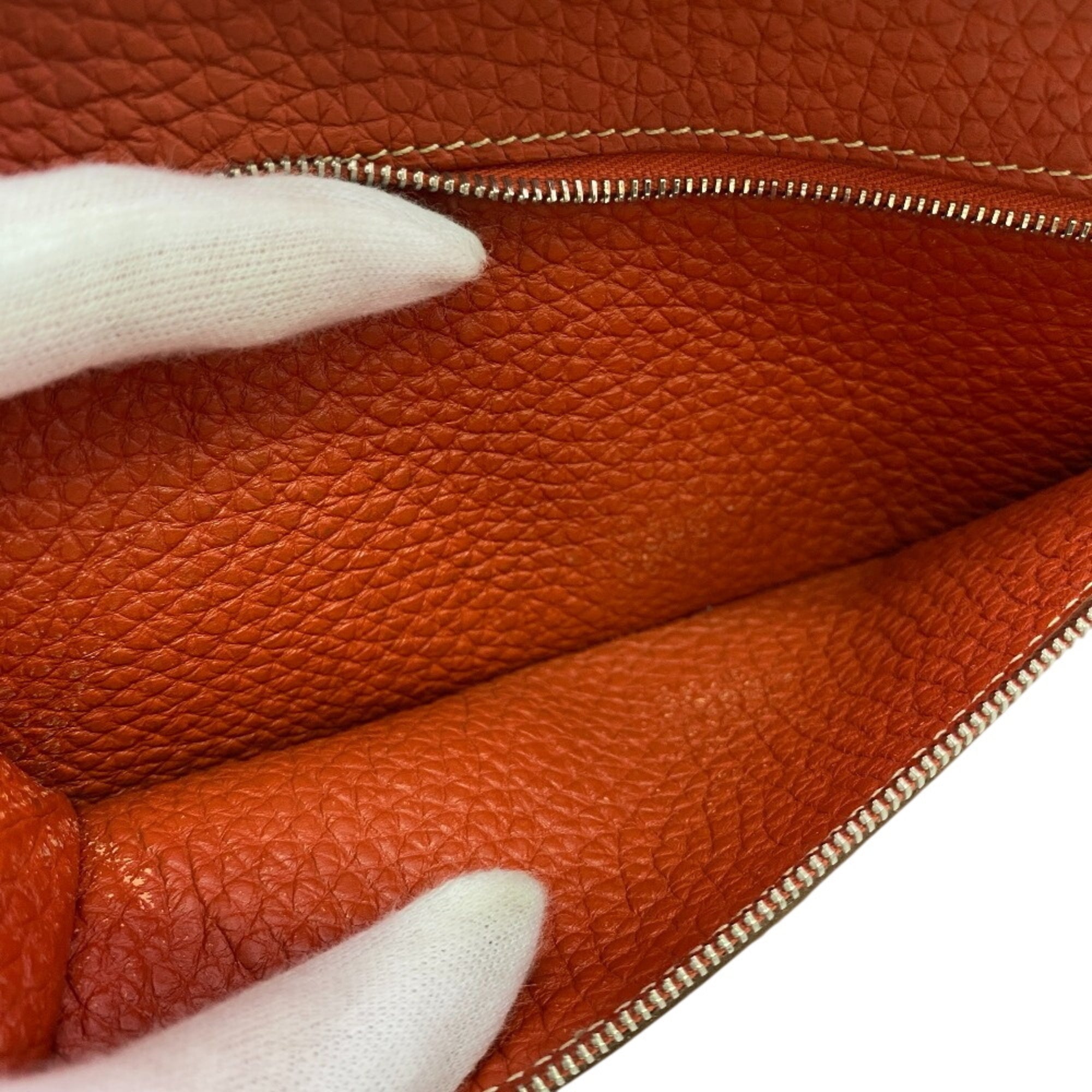 Hermes Red Color Togo Leather Long Wallet (Bi-Fold) (Pre-Owned)