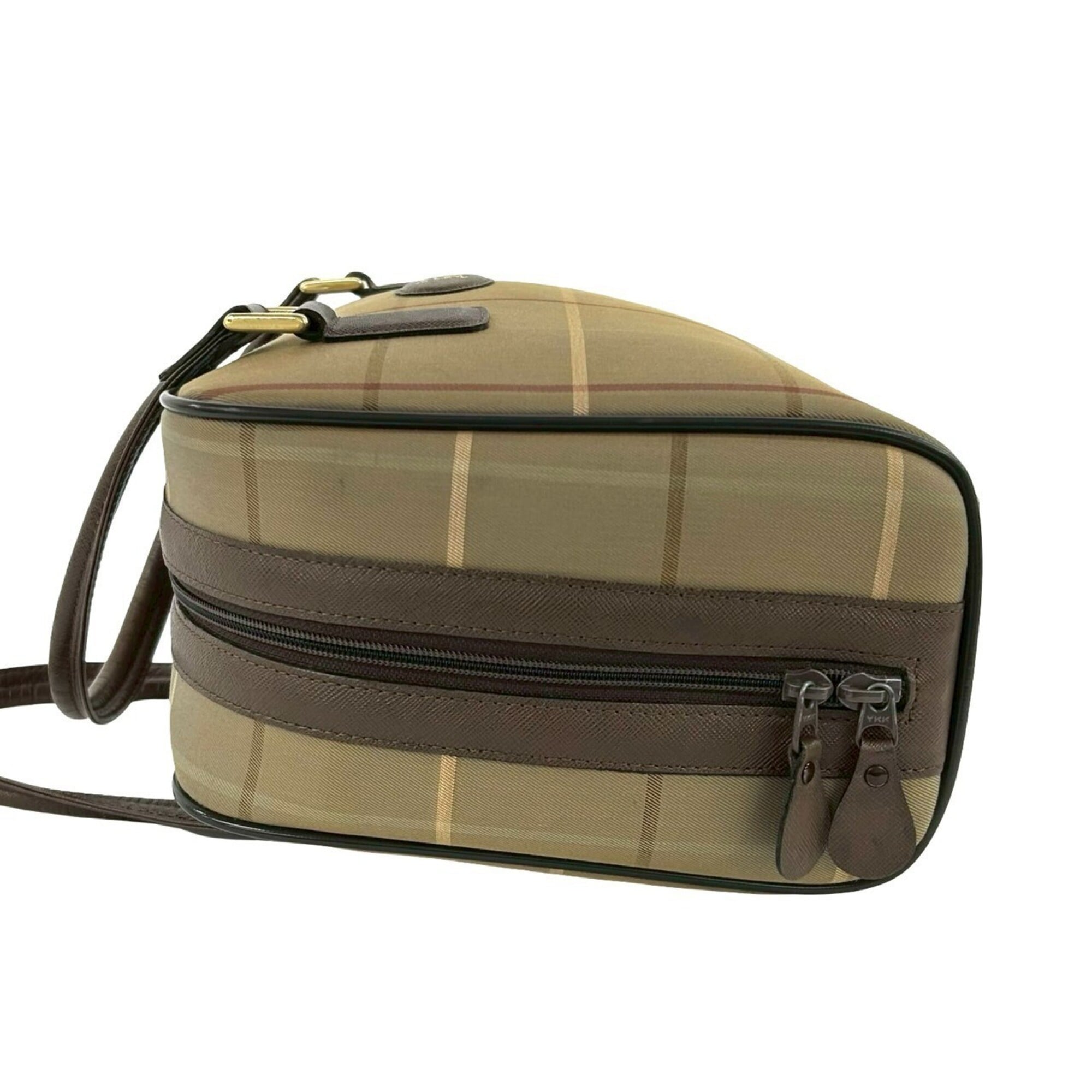 Burberry Brown Khaki Canvas Leather Boston Bag Handbag (Pre-Owned)
