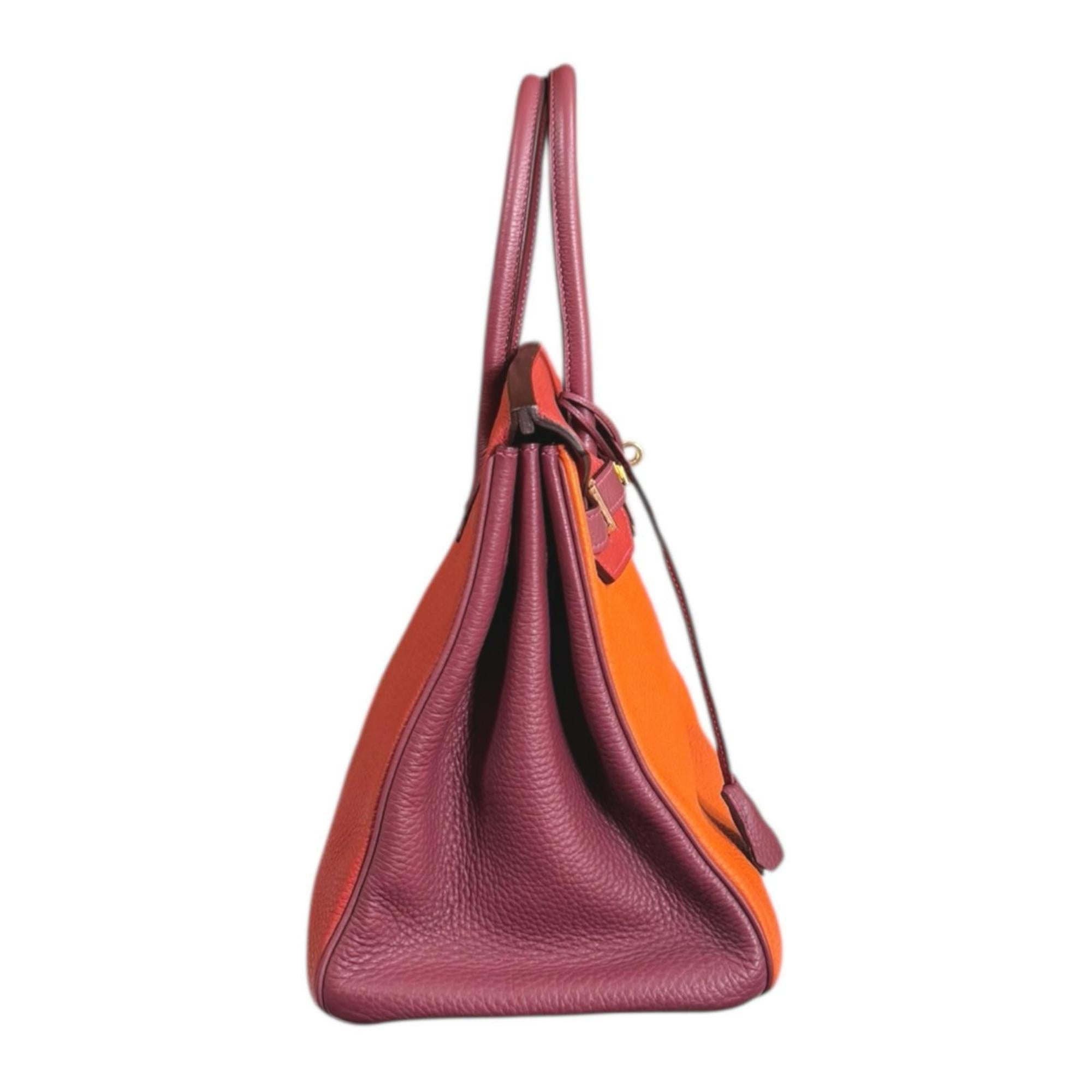 Hermes Bordeaux Orange Red Color Taurillon Clemence Leather Handbag (Pre-Owned)