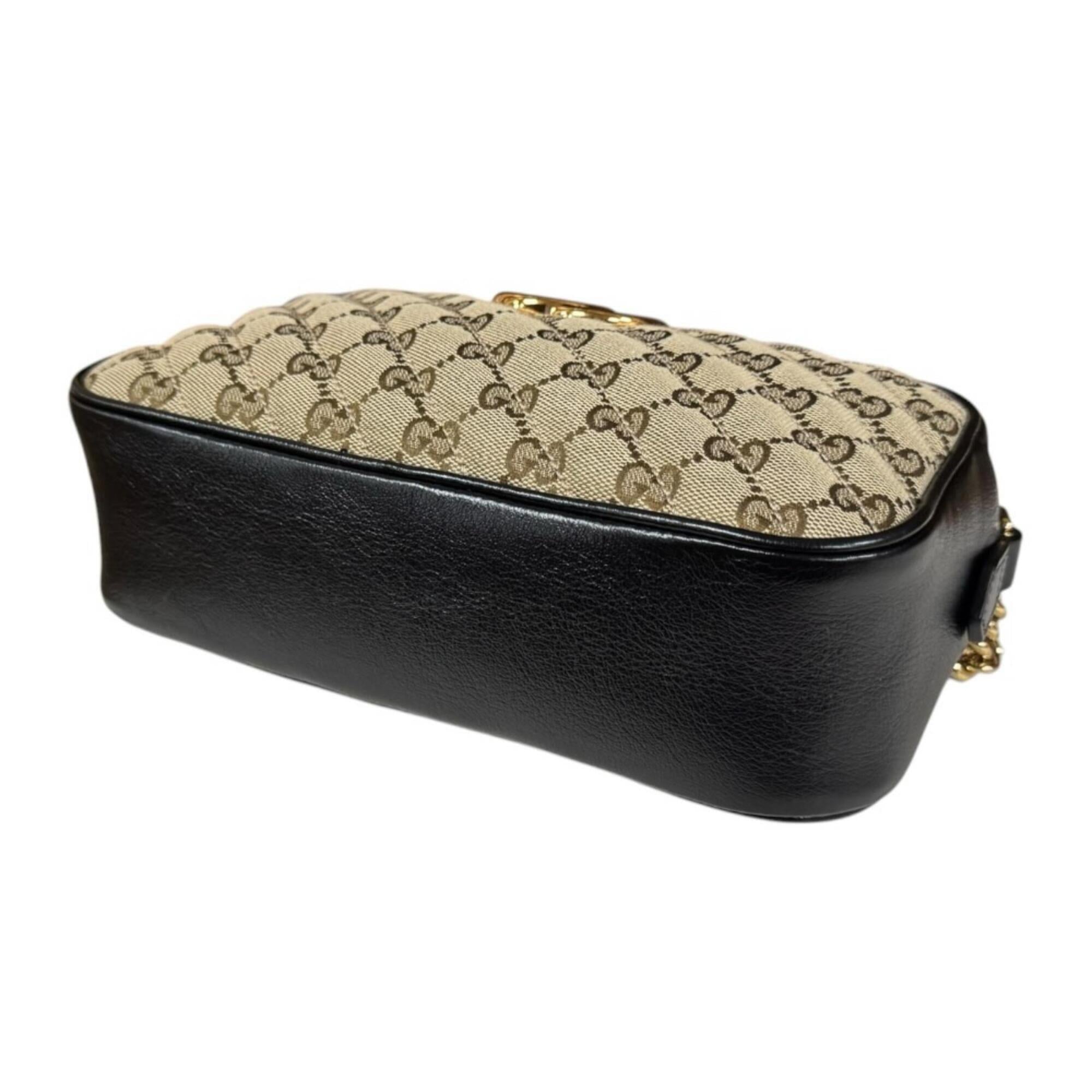 Gucci Beige Black Gg Canvas Shoulder Bag (Pre-Owned)
