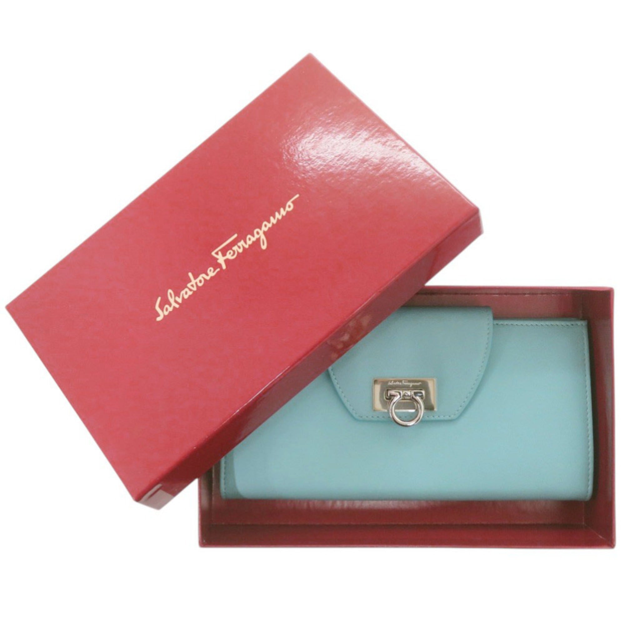 Salvatore Ferragamo Light Blue Leather Long Wallet (Bi-Fold) (Pre-Owned)