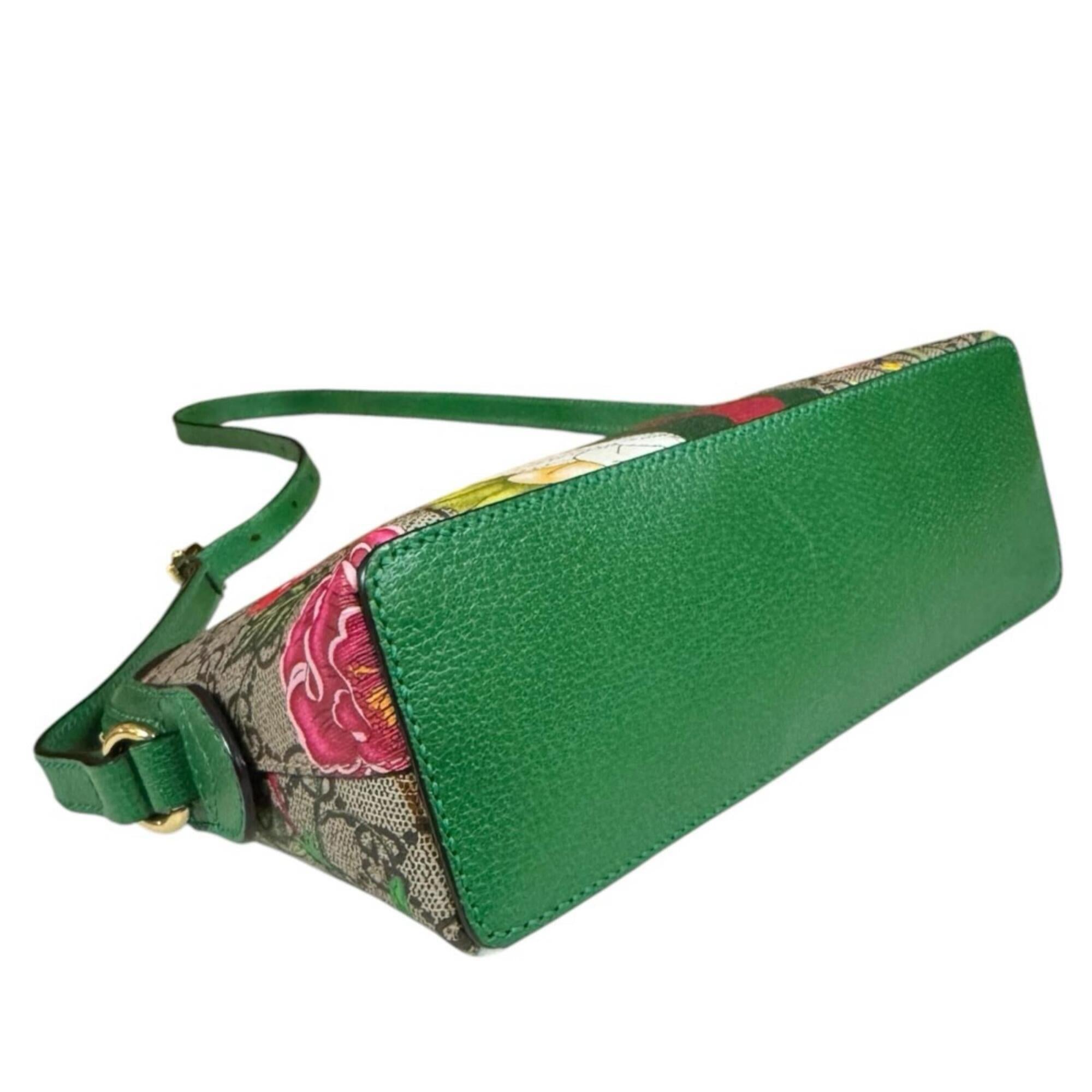 Gucci Green Multi-Color Gg Supreme Canvas Shoulder Bag (Pre-Owned)