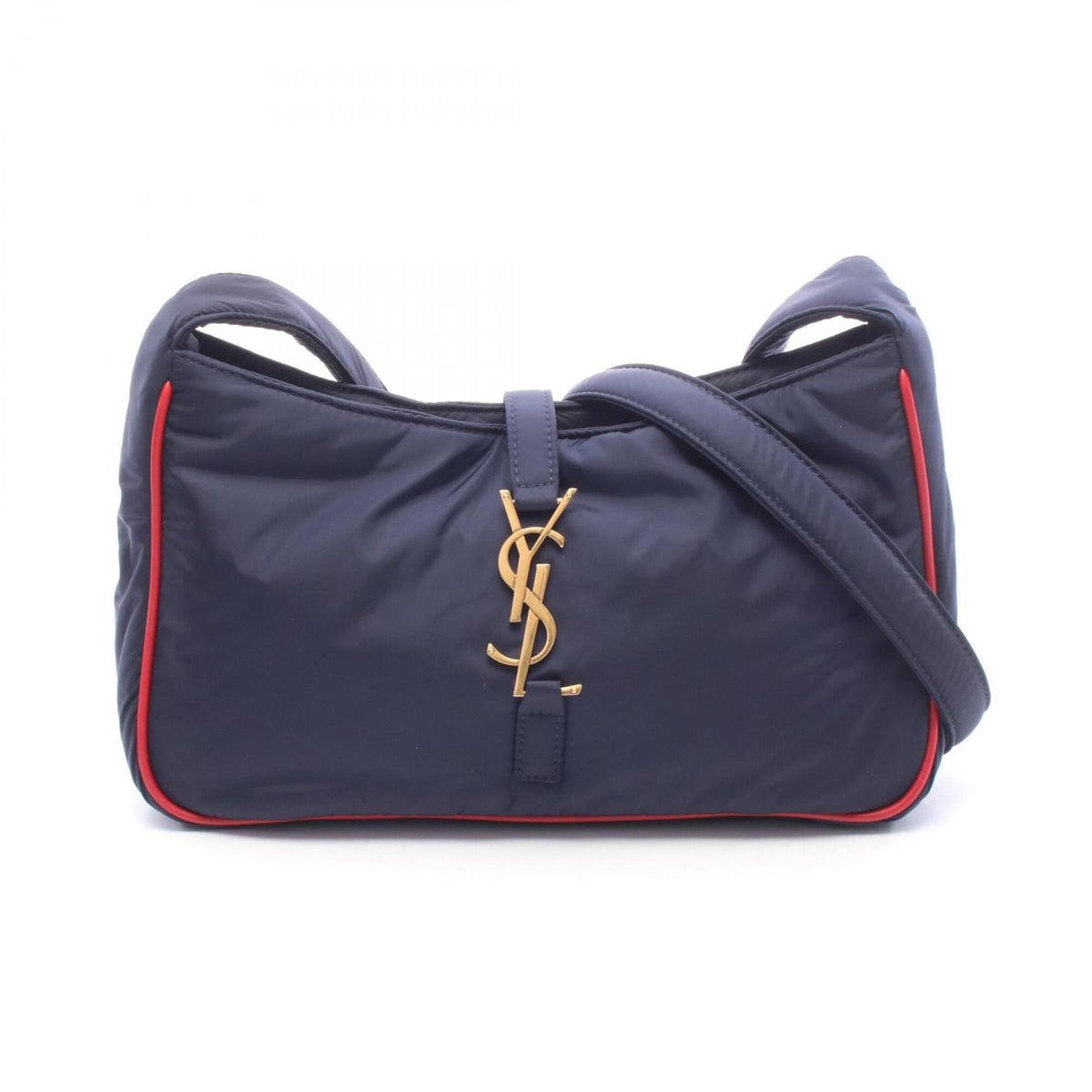 Yves Saint Laurent Navy Red Color Nylon Leather Handbag Shoulder Bag (Pre-Owned)