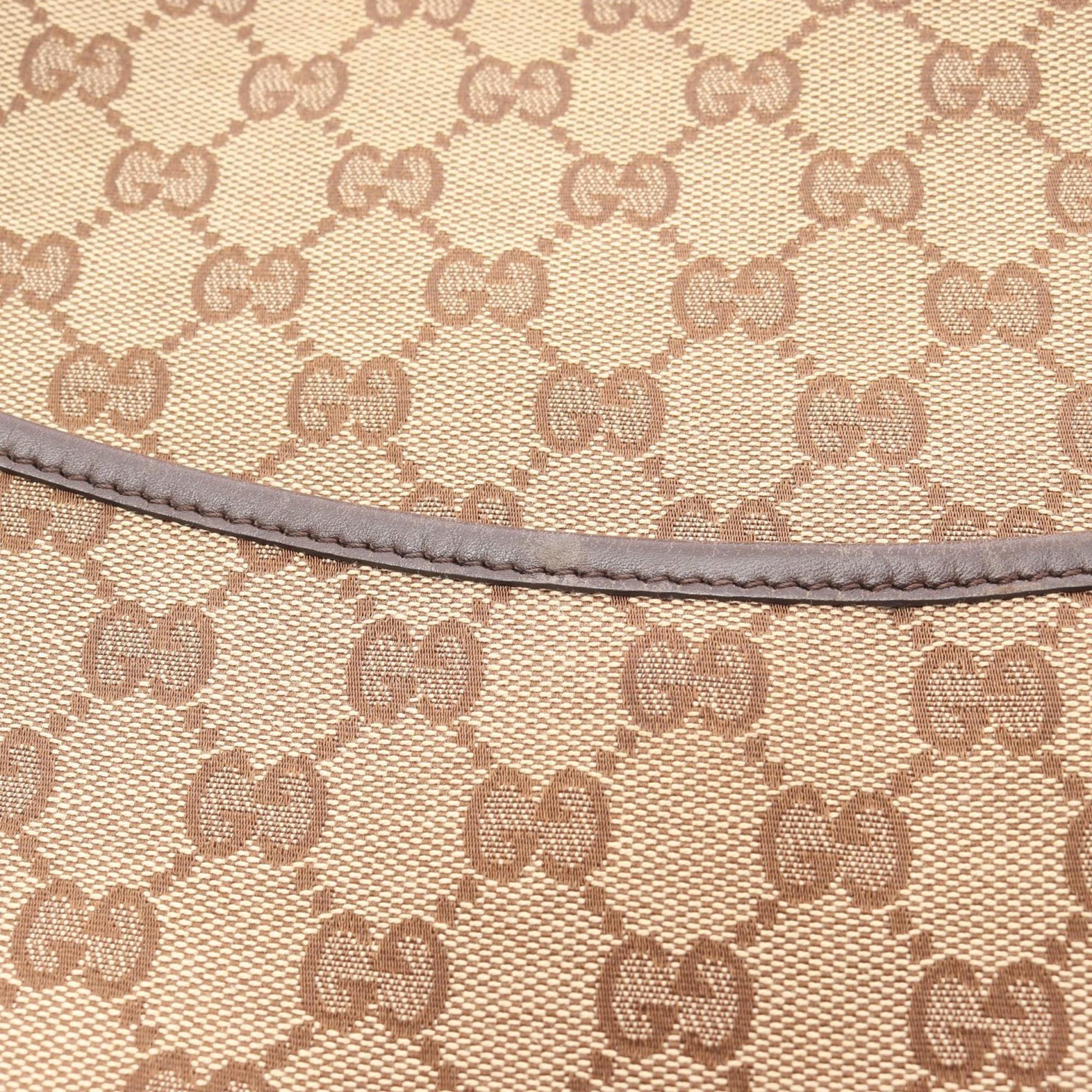 Gucci Beige Brown Gg Canvas Leather Shoulder Bag (Pre-Owned)