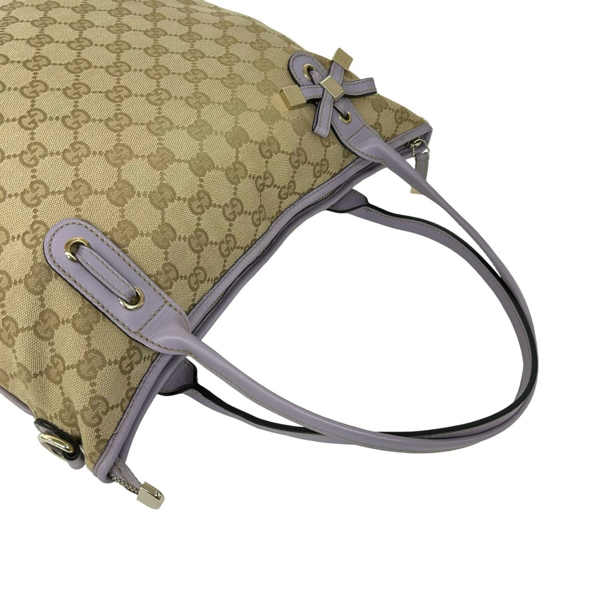 Gucci Brown Purple Canvas Leather Shoulder Bag Tote Bag (Pre-Owned)
