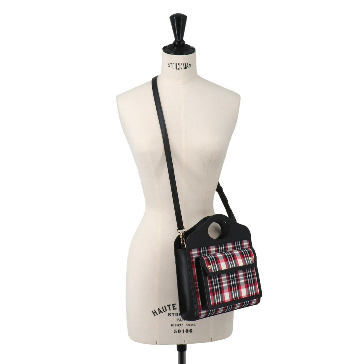 Burberry Black Red Color Leather Nylon Handbag (Pre-Owned)